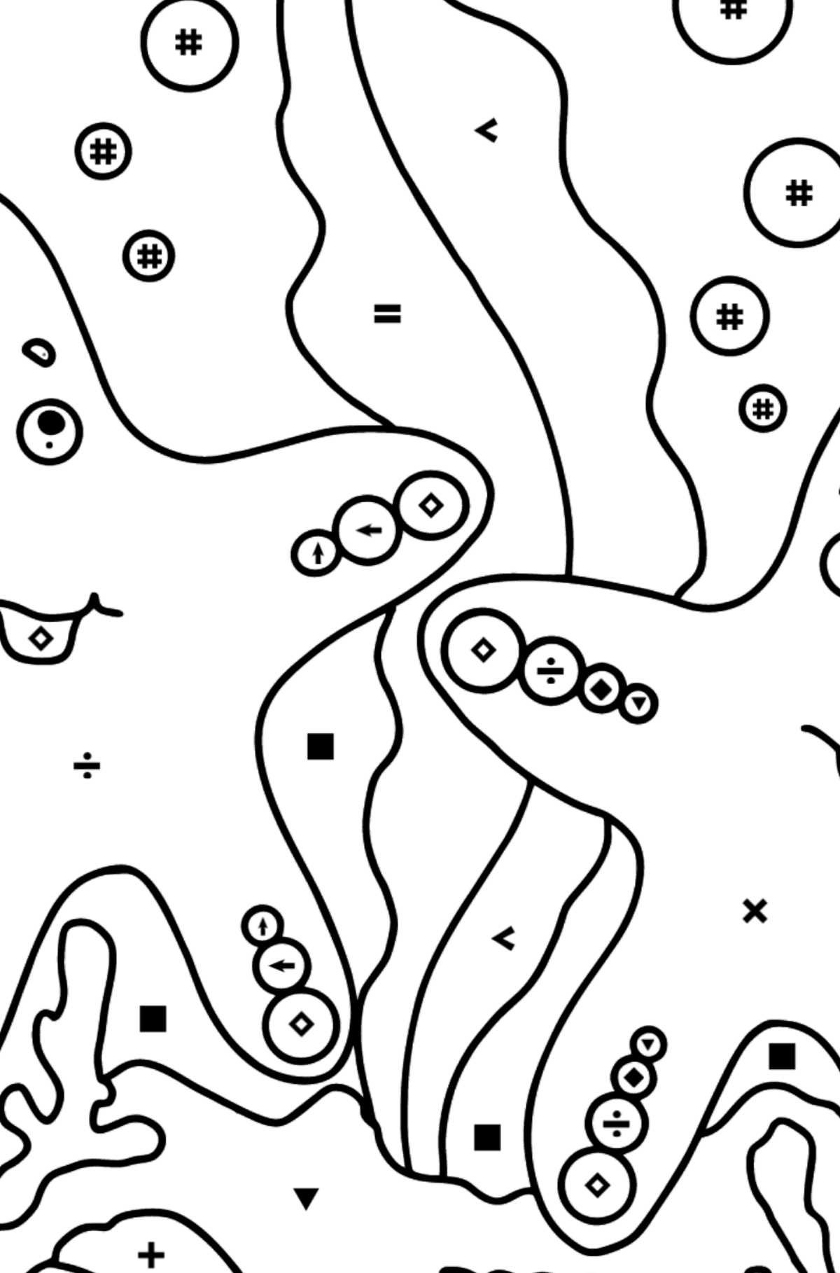 Desenho para colorir Duas estrelas do mar (difícil) - Colorir por Símbolos para Crianças