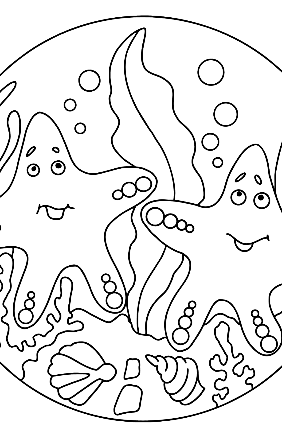 Värityskuva kaksi meritähtiä (vaikea) - Värityskuvat lapsille