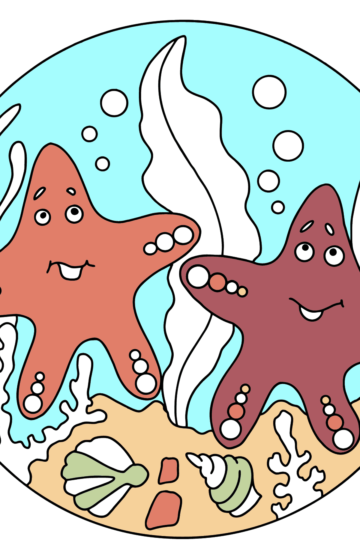 Cute Starfish are Playing Coloring Page - Coloring Pages for Kids