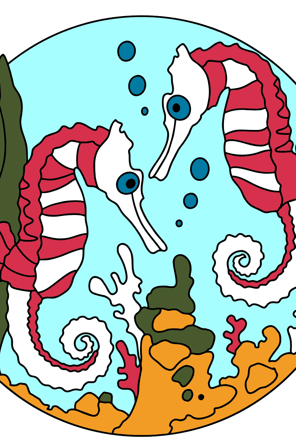Seahorses Coloring Page (Easy) - Coloring Pages for Kids