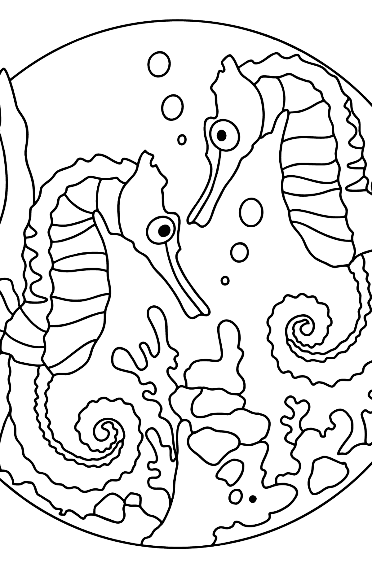 Two Seahorses are Playing Coloring Page - Coloring Pages for Kids