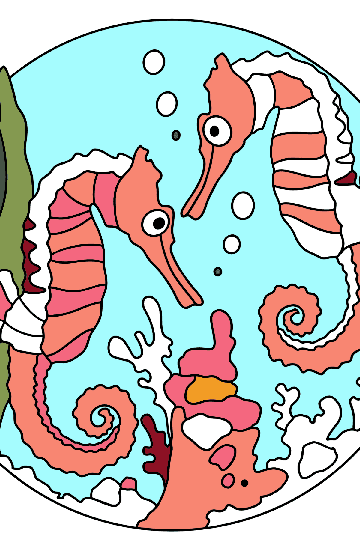 Seahorses Coloring Page (Difficult) - Coloring Pages for Kids