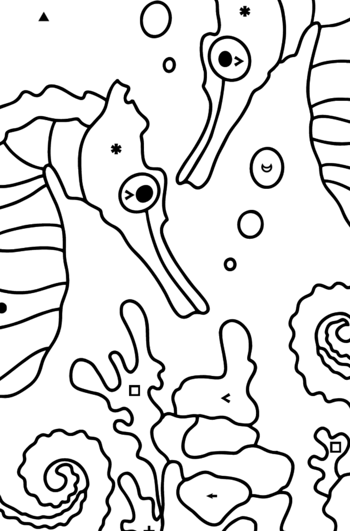 Desenho para colorir cavalos-marinhos - Colorir por Símbolos para Crianças