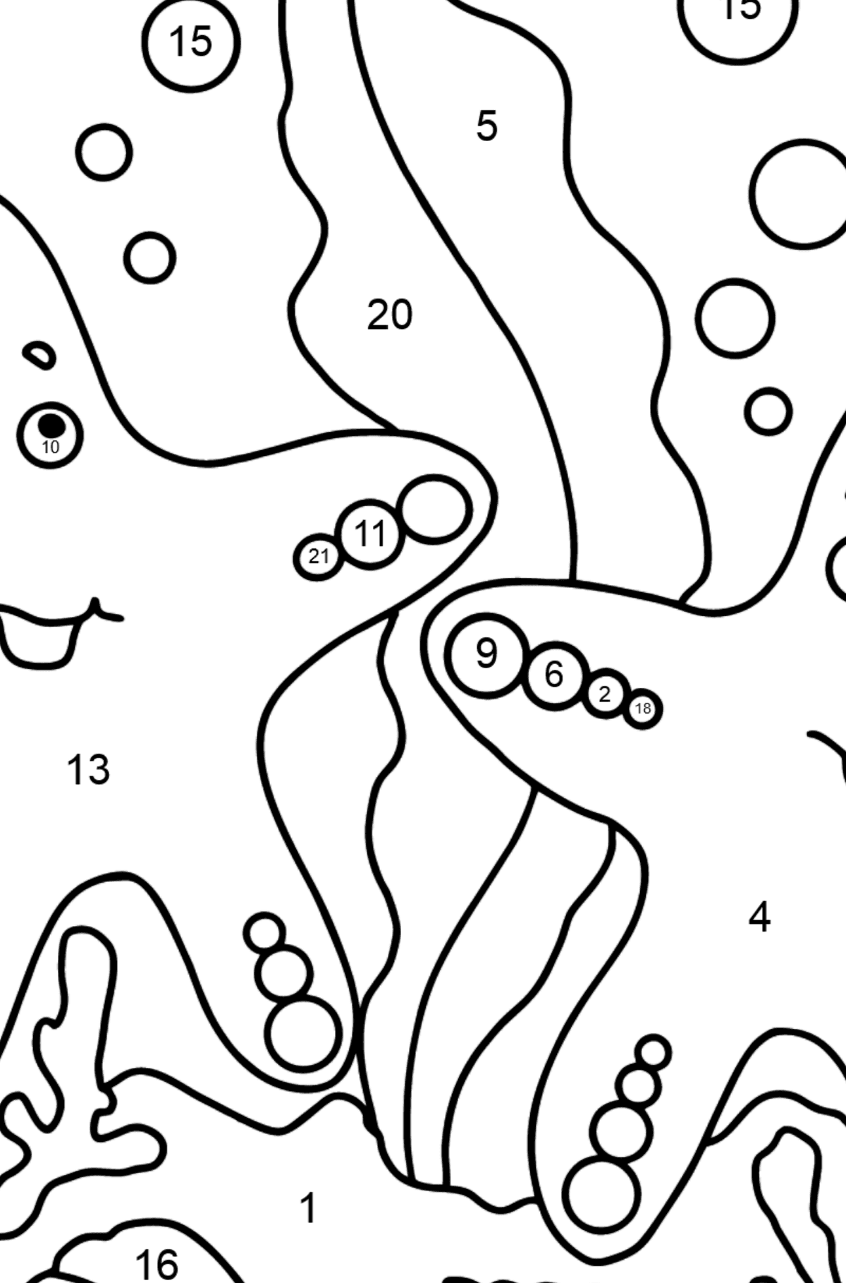 Dibujo para colorear Dos estrellas de mar - Colorear por Números para Niños