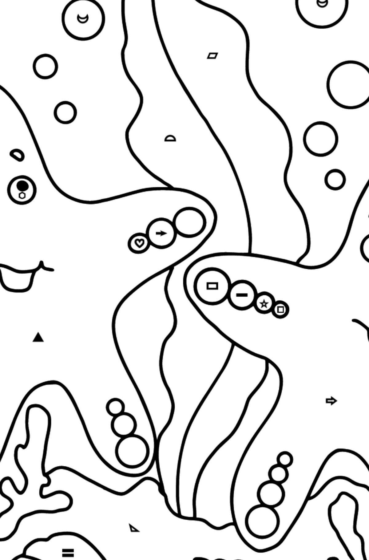 Desenho para colorir Duas estrelas do mar - Colorir por Símbolos para Crianças