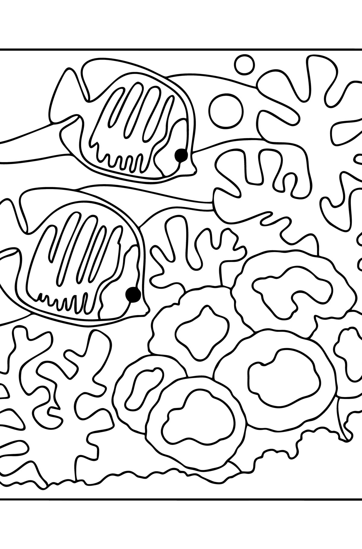 Dibujo de Peces en el arrecife de coral para colorear - Dibujos para Colorear para Niños