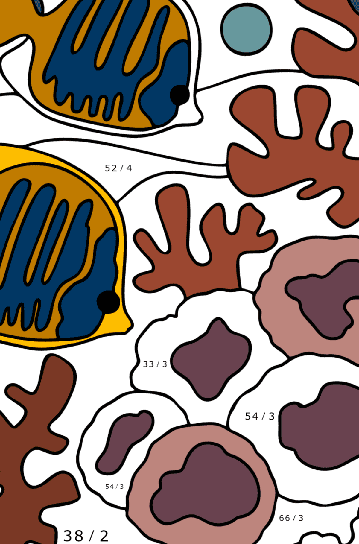 Coloriage Pêcher sur la barrière de corail - Coloriage Magique Division pour les Enfants