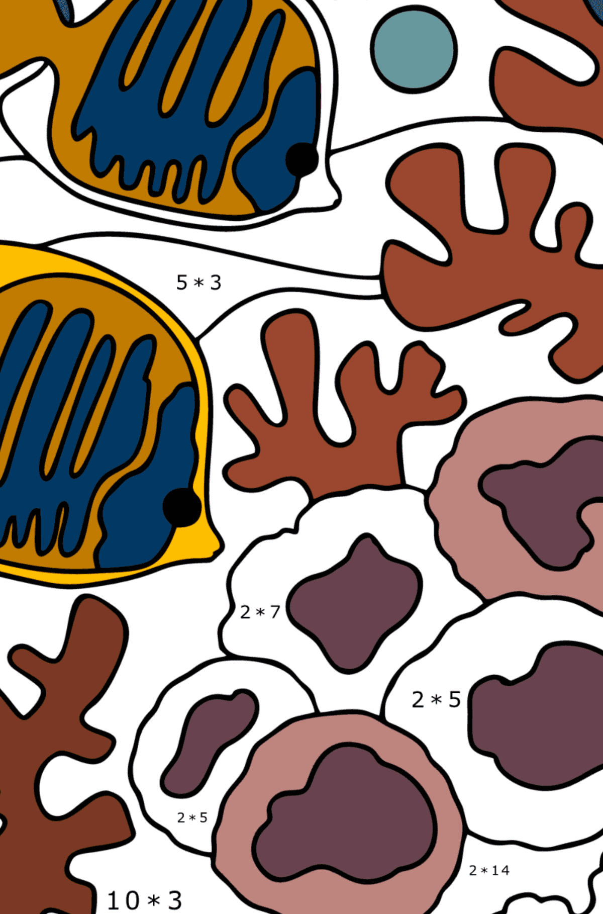 Coloriage Pêcher sur la barrière de corail - Coloriage Magique Multiplication pour les Enfants