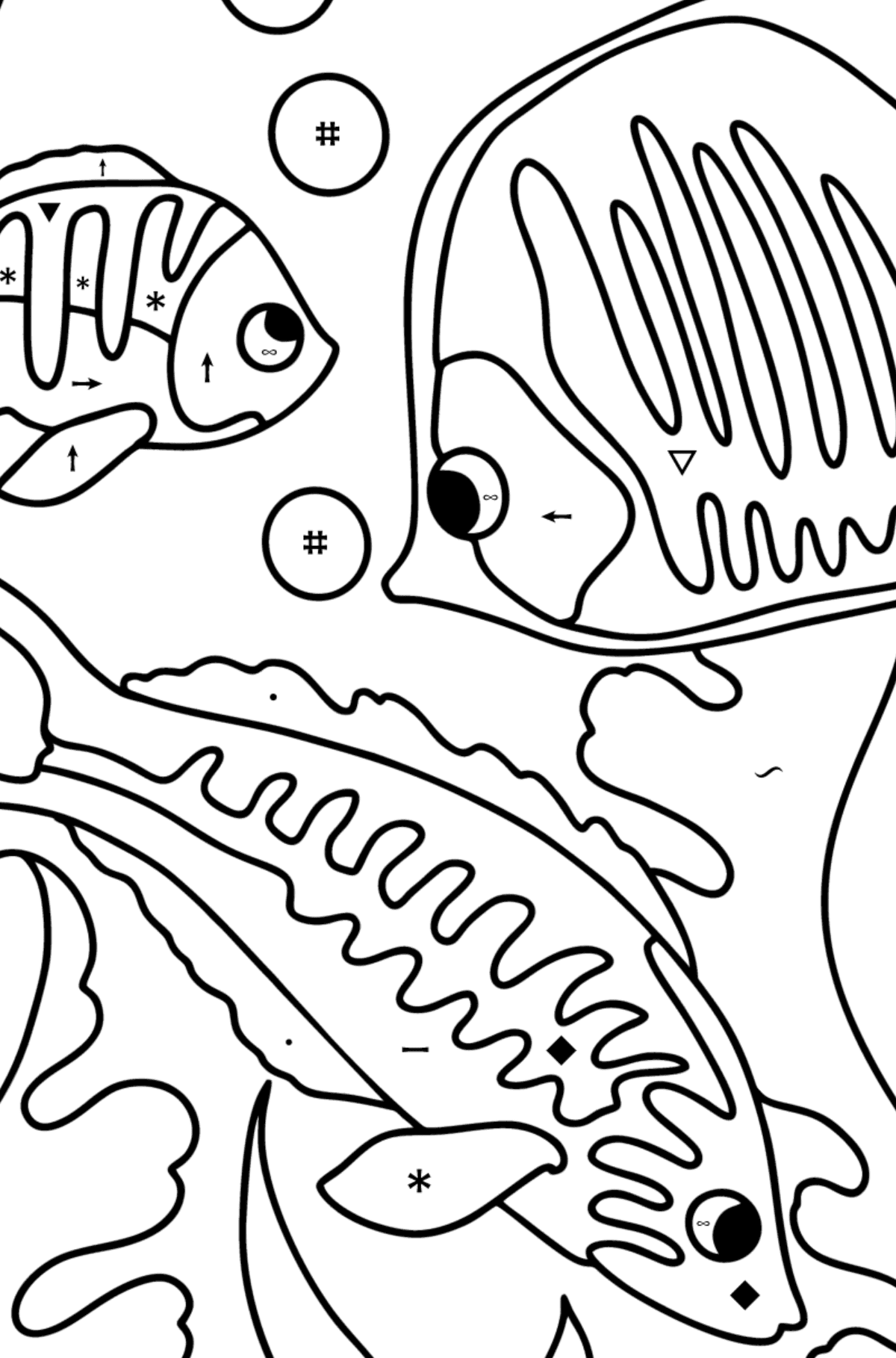 Fish in the sea coloring page - Coloring by Symbols for Kids