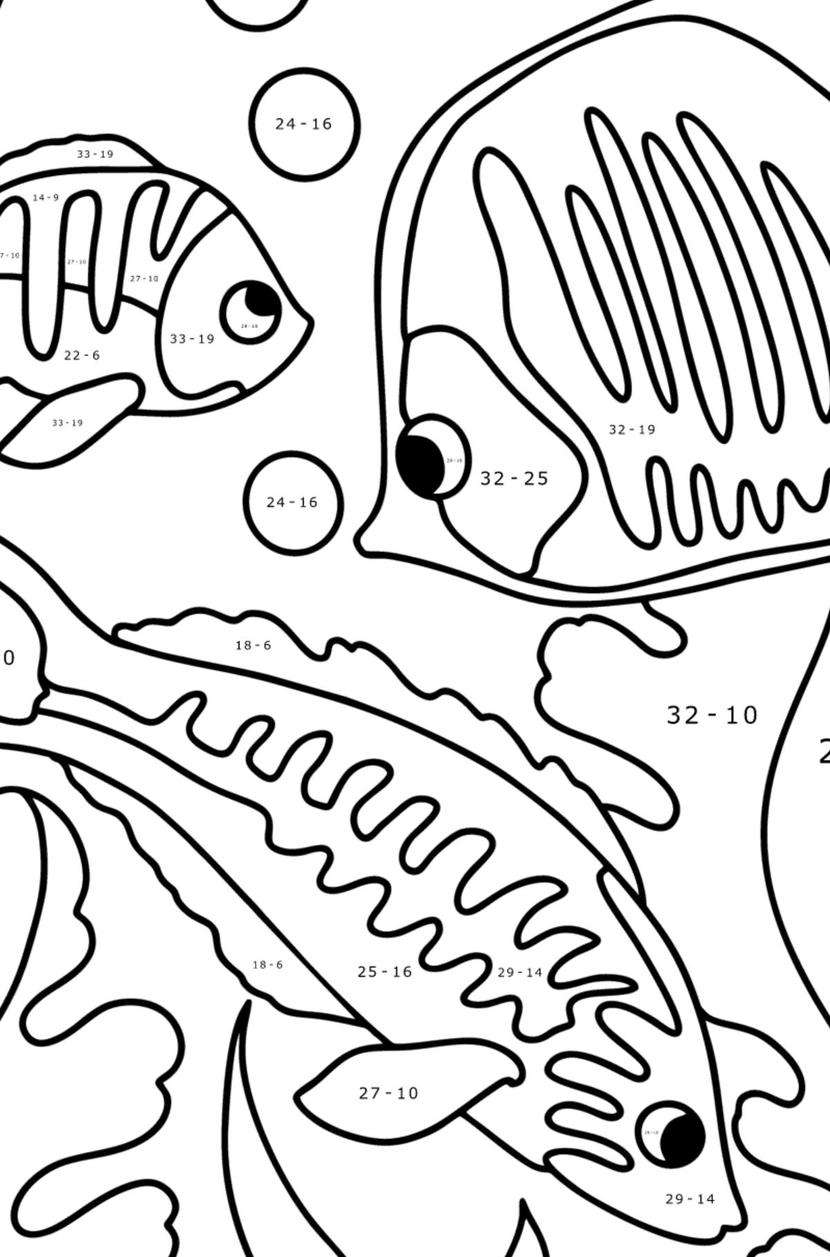 Fish in the sea coloring page - Math Coloring - Subtraction for Kids