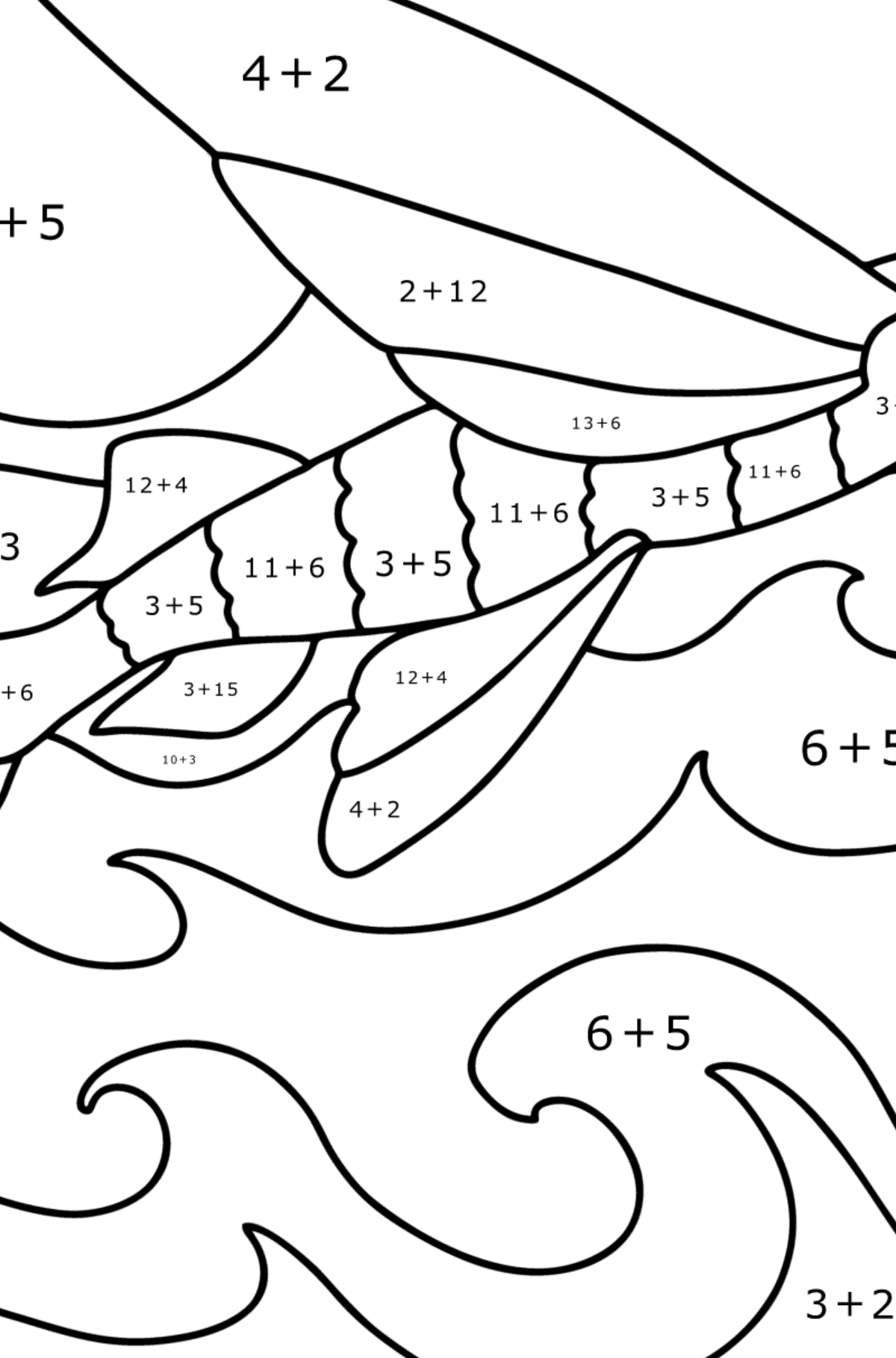 Flying fish coloring page - Math Coloring - Addition for Kids