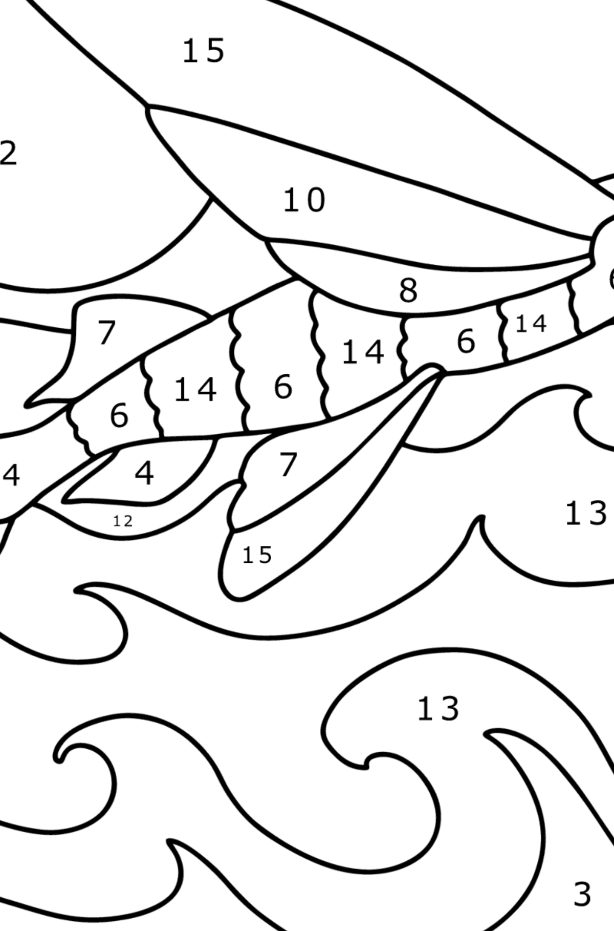 Flying fish coloring page - Coloring by Numbers for Kids