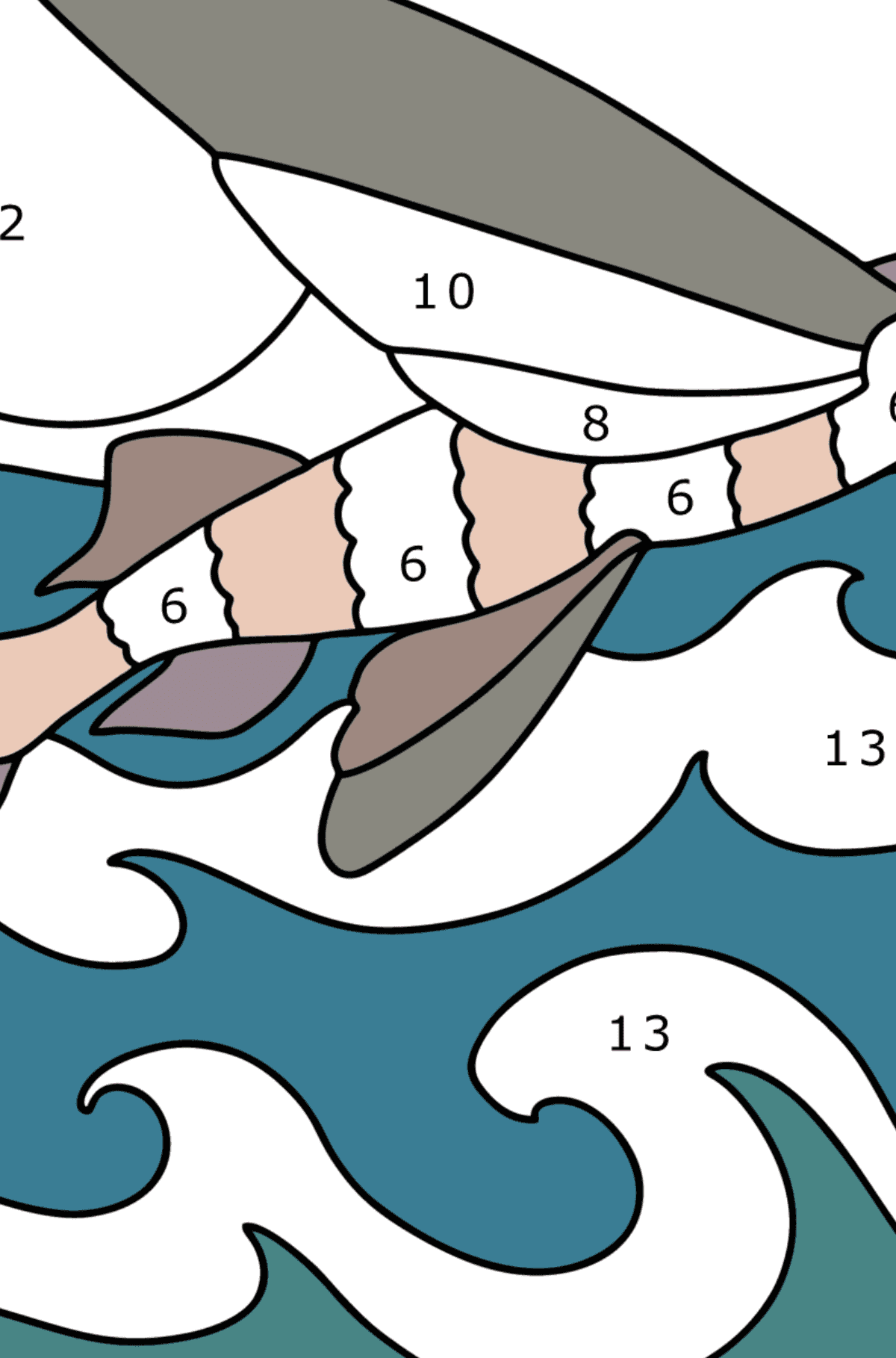 Ausmalbild Fliegender Fisch - Malen nach Zahlen für Kinder