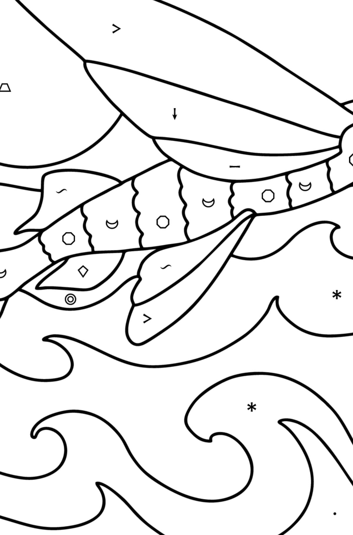 Flying fish coloring page - Coloring by Symbols and Geometric Shapes for Kids