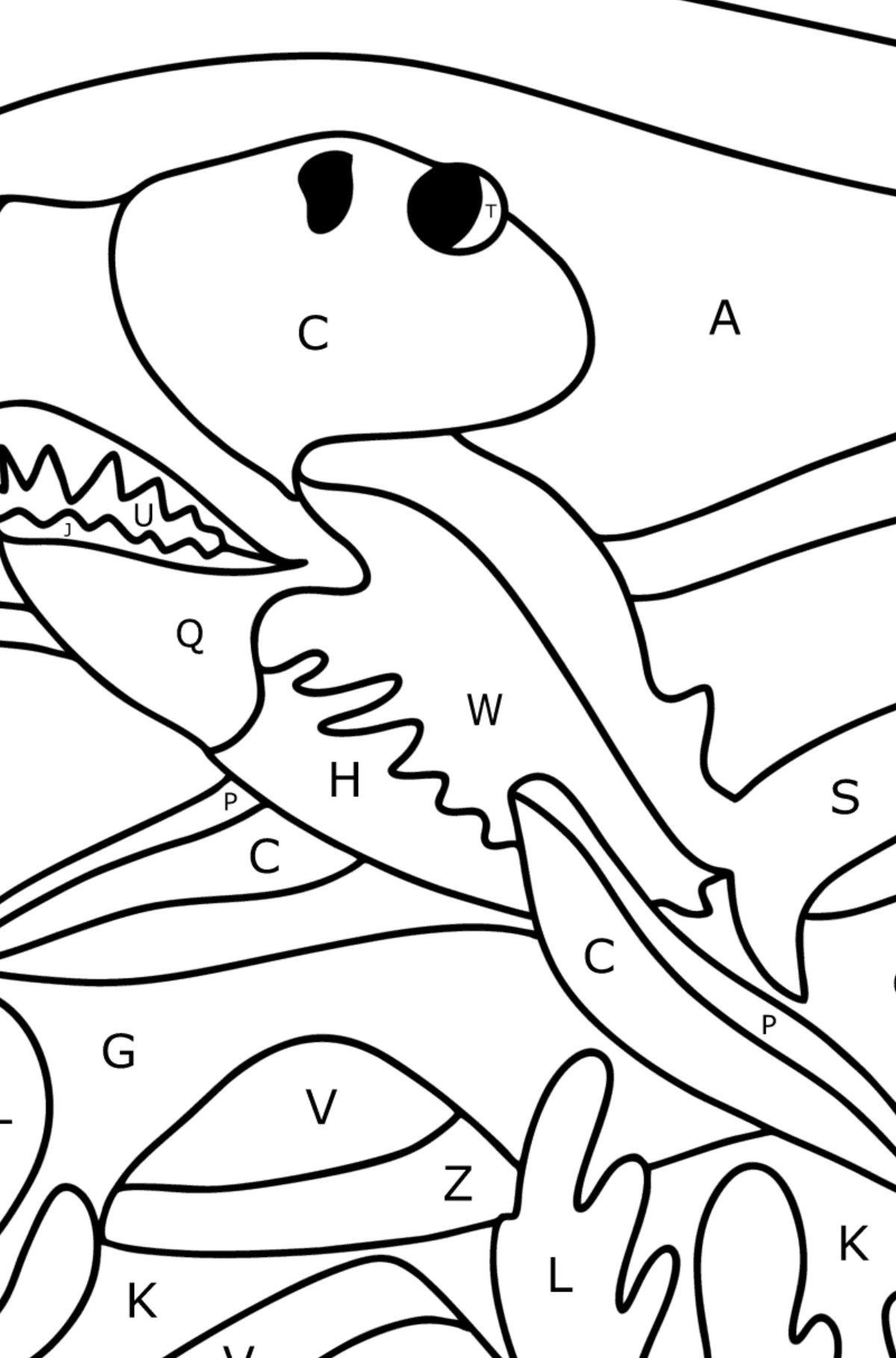 Coloriage Requin-marteau - Coloriage par Lettres pour les Enfants