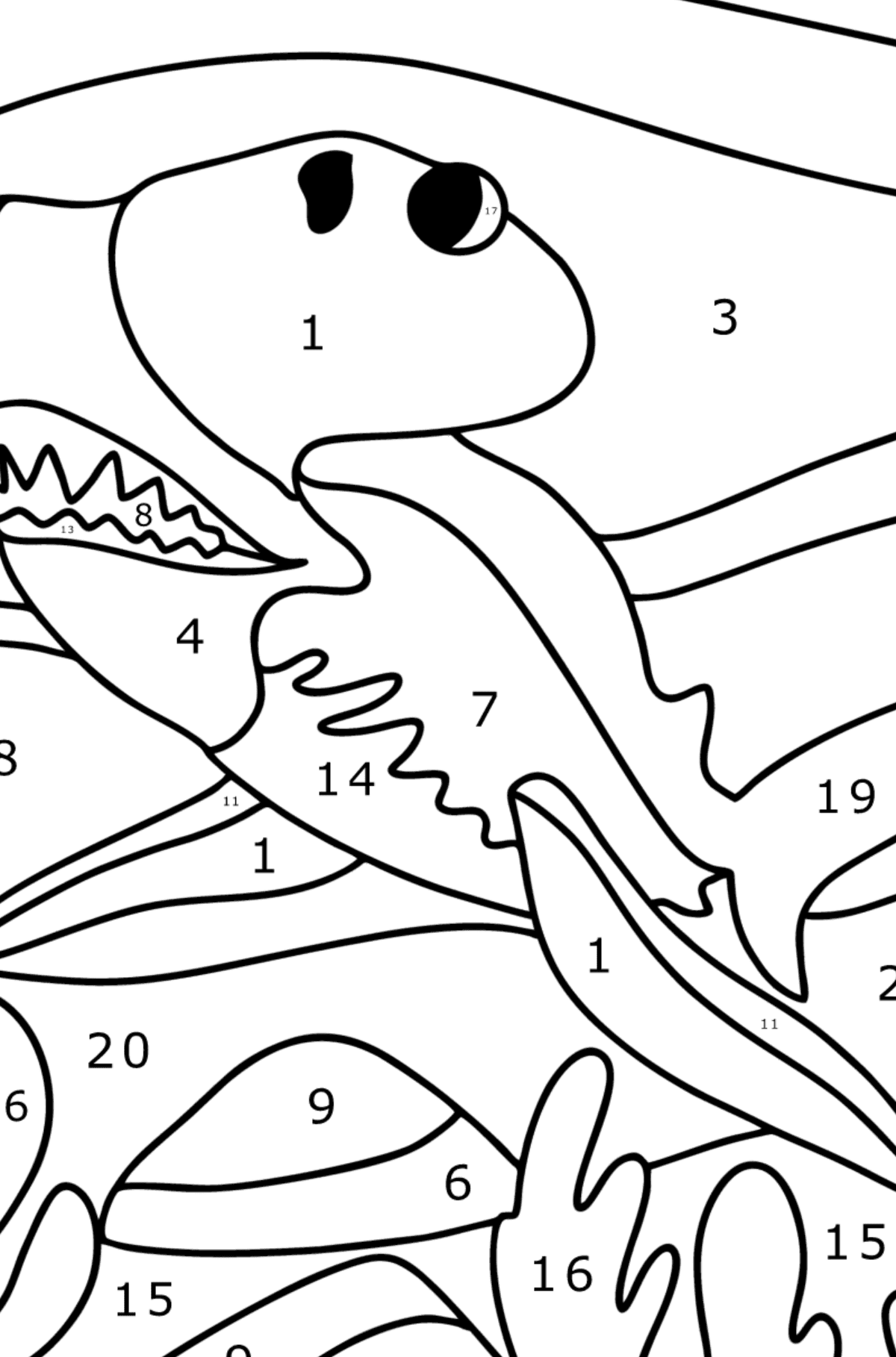 Hammerhead shark coloring page - Coloring by Numbers for Kids