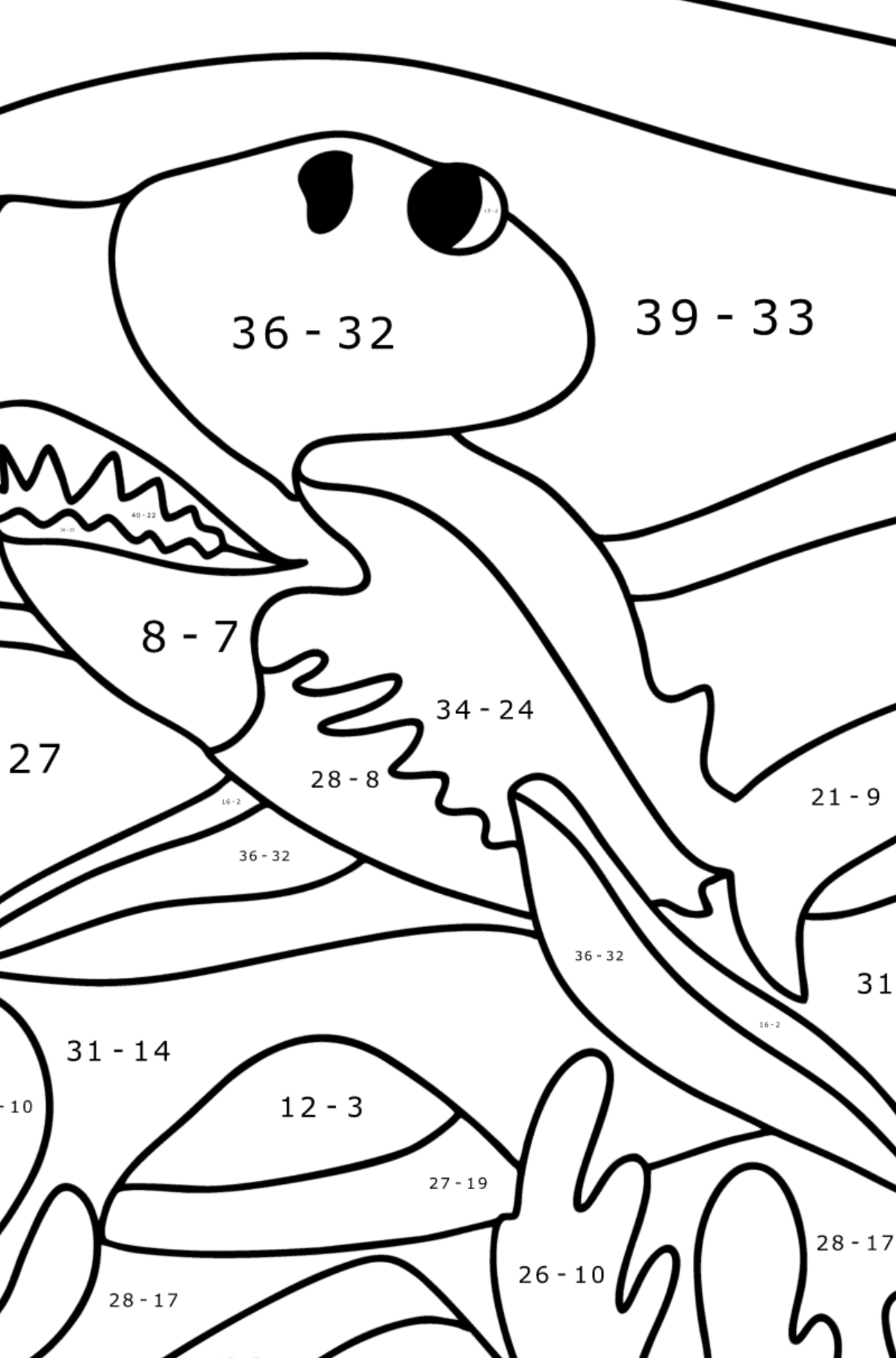 Coloriage Requin-marteau - Coloriage Magique Soustraction pour les Enfants