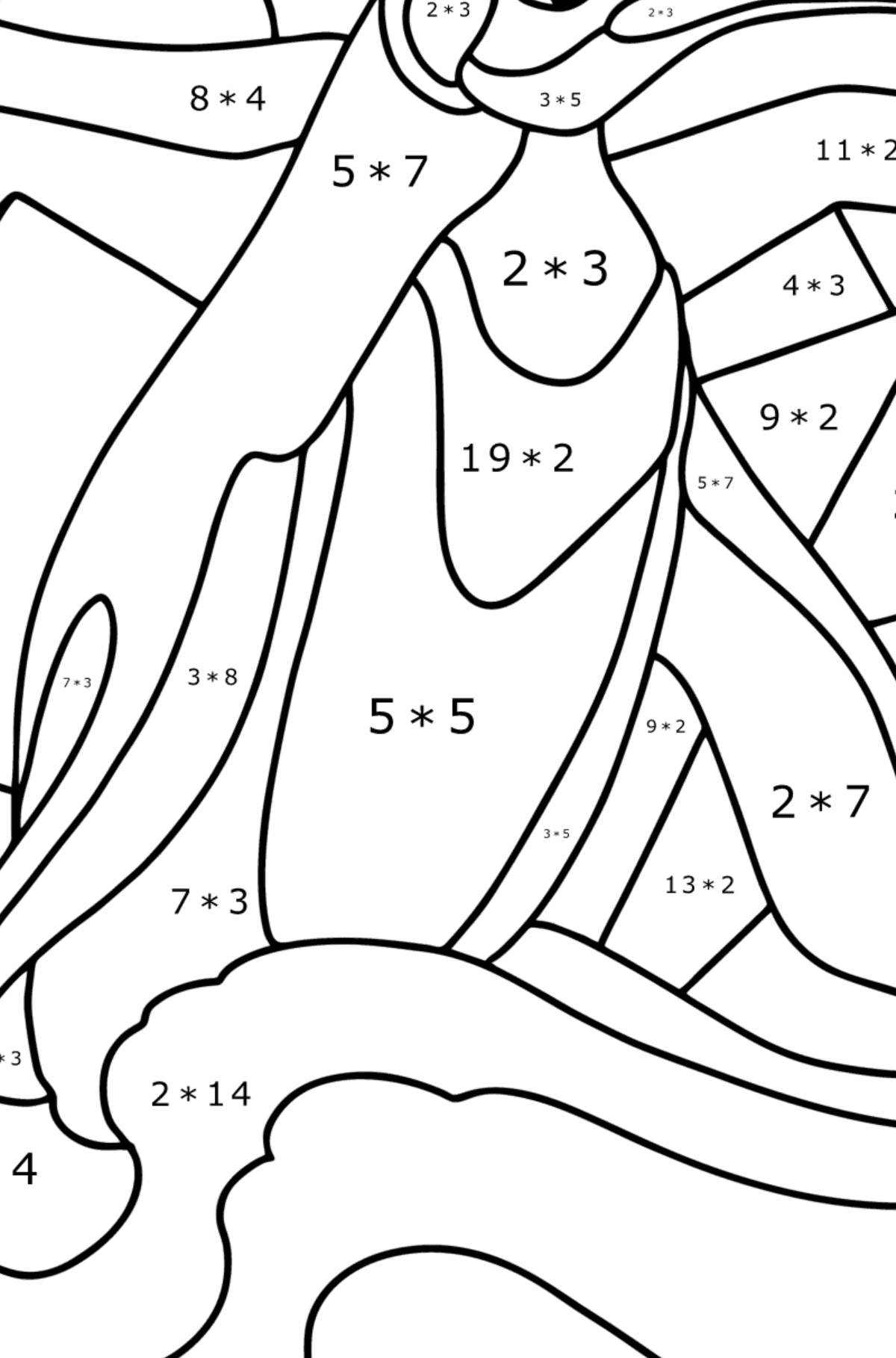 Målarbild kung pingvin - Matematik Färgläggning - Multiplikation För barn