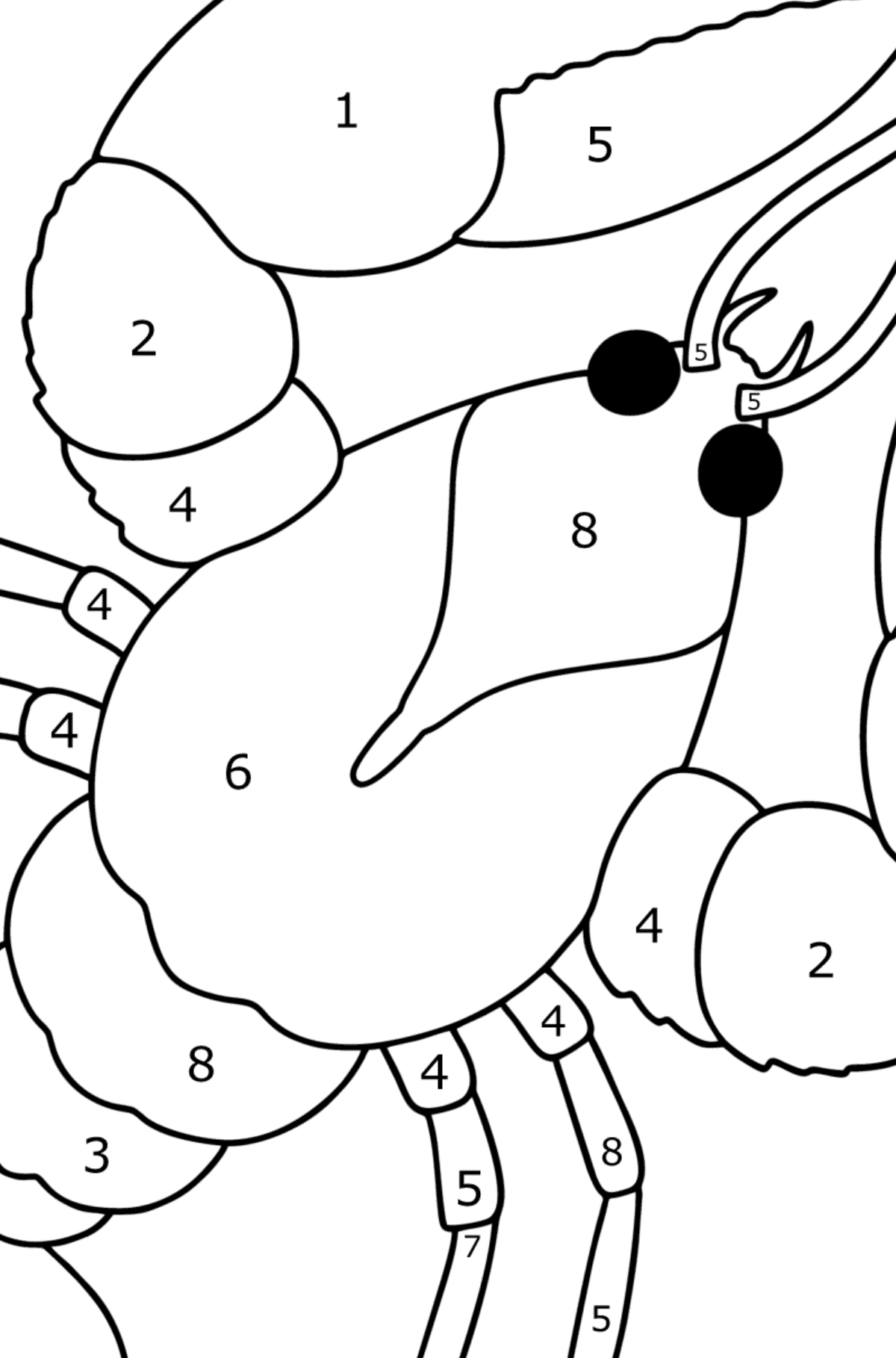 Disegno di Aragosta da colorare - Colorare per numero per bambini