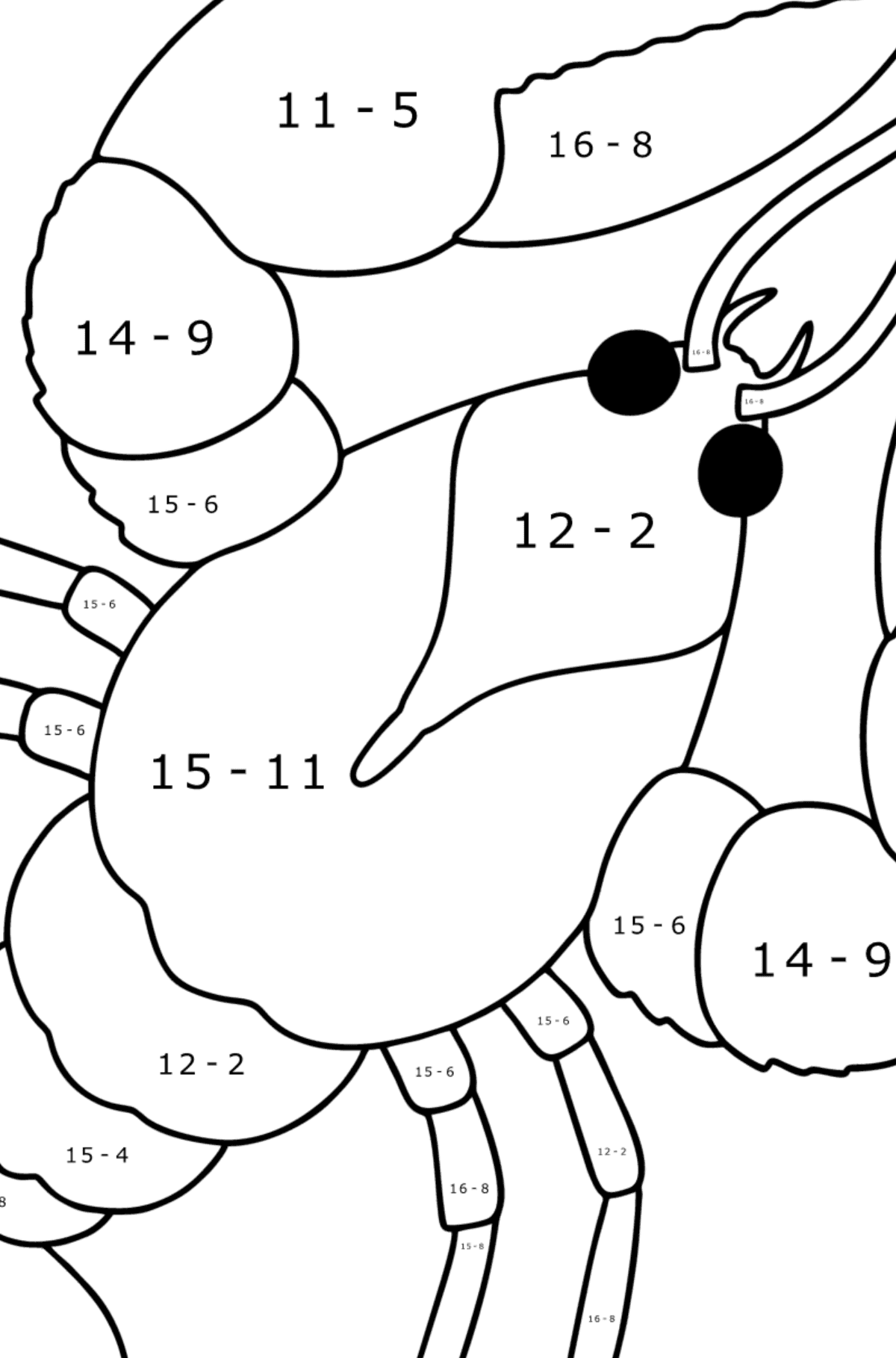 Disegno di Aragosta da colorare - Colorazione matematica - Sottrazione per bambini