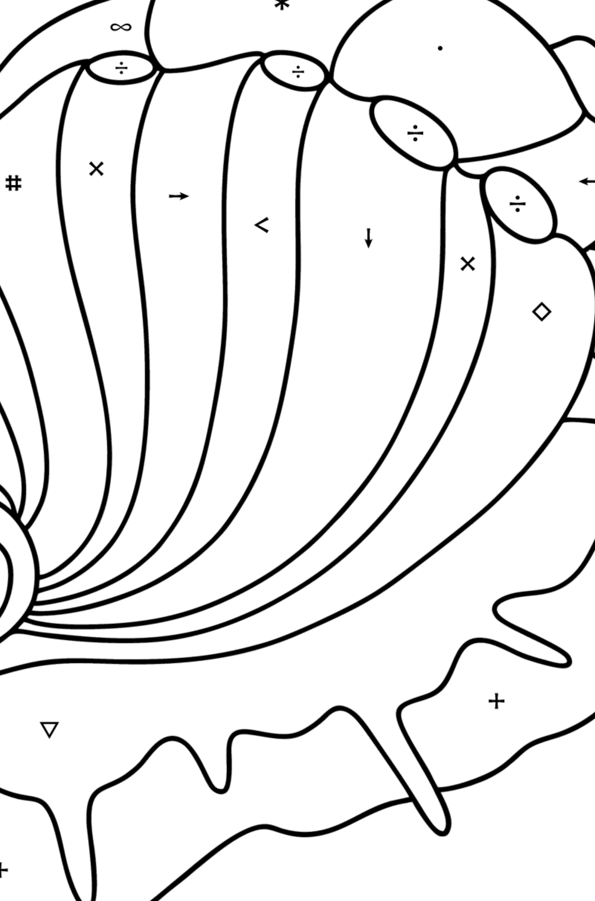 Ausmalbild Muschel Abalone - Ausmalen nach Symbolen für Kinder