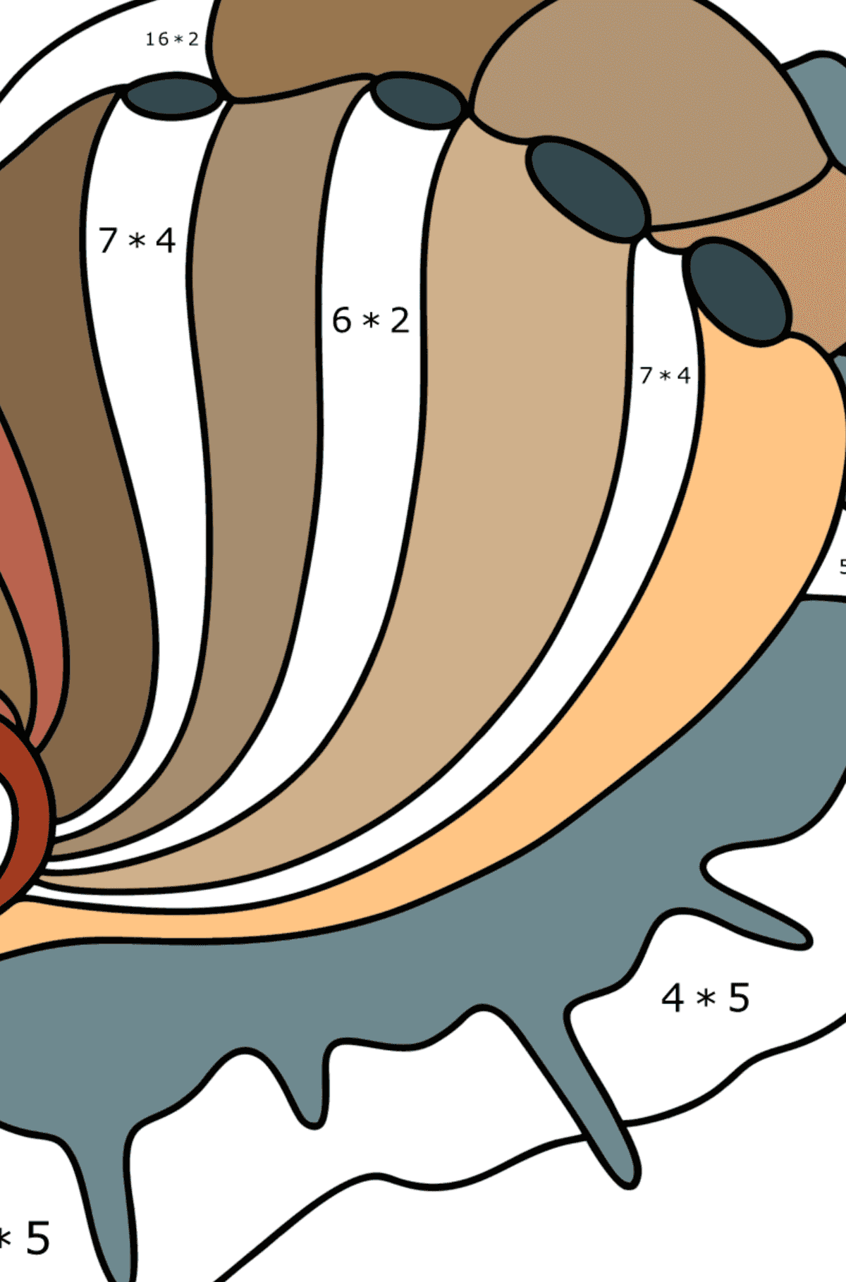 Dibujo de Abulón molusco para colorear - Colorear con Matemáticas - Multiplicaciones para Niños