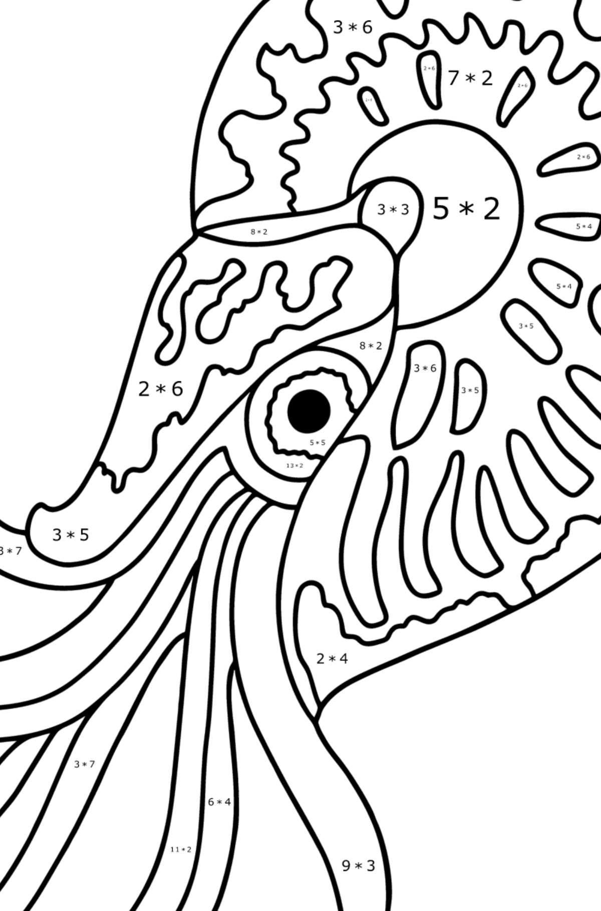 Nautilus coloring page - Math Coloring - Multiplication for Kids