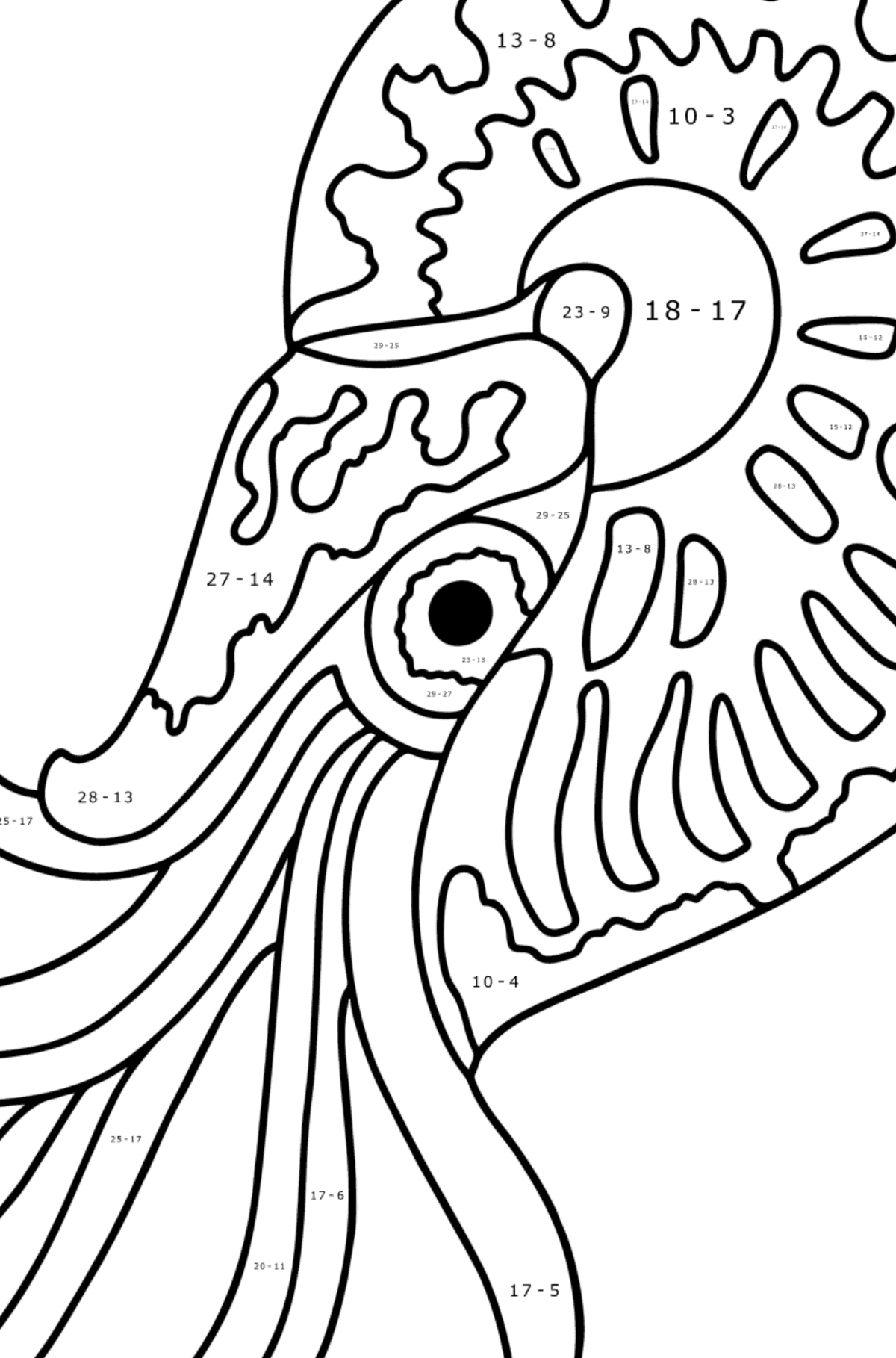 Nautilus coloring page - Math Coloring - Subtraction for Kids