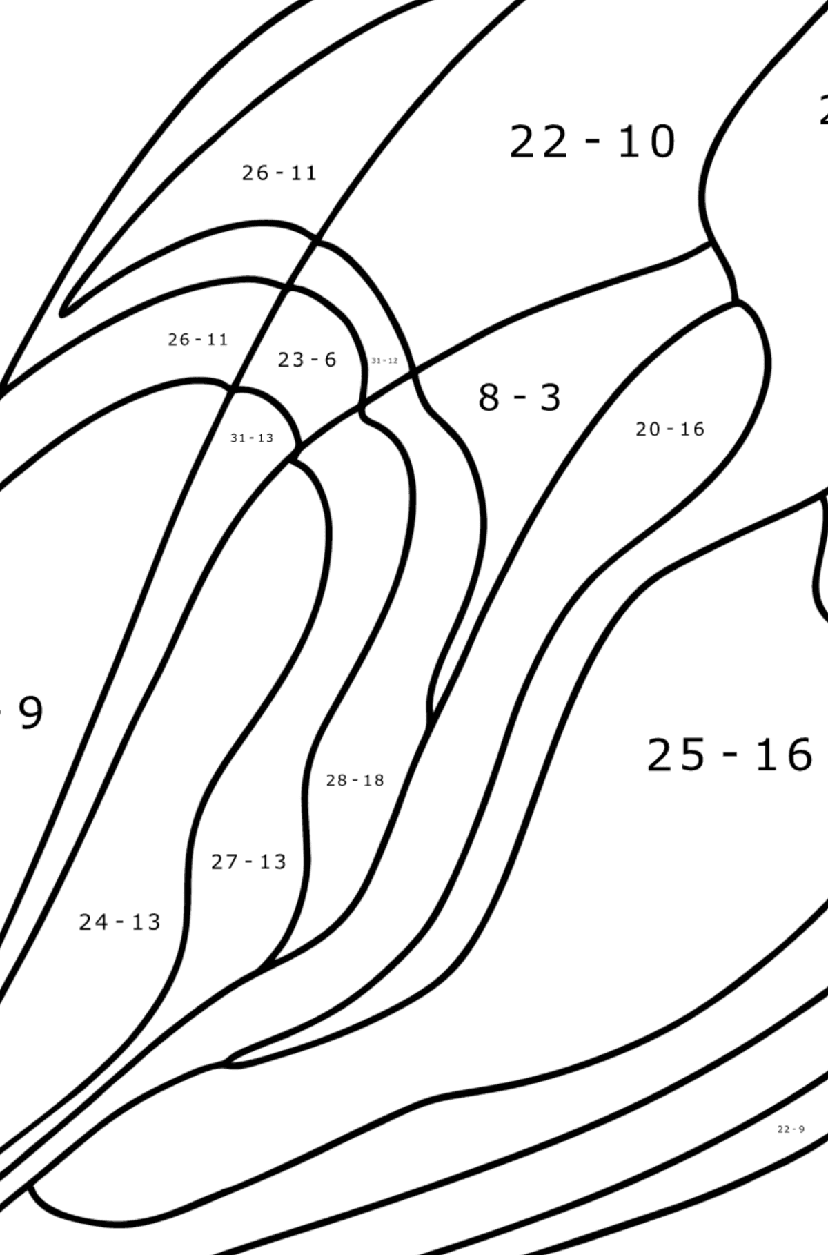 Ausmalbild Auster - Mathe Ausmalbilder - Subtraktion für Kinder