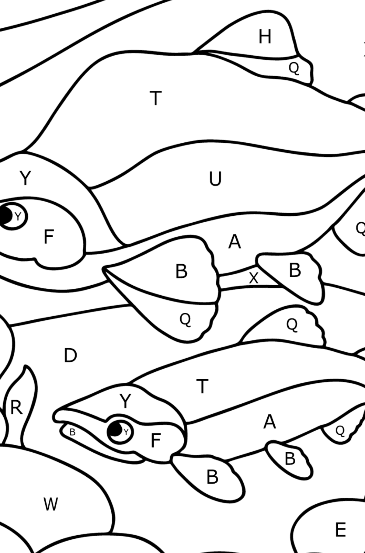 Disegno di Salmone rosso da colorare - Colorare per lettere per bambini