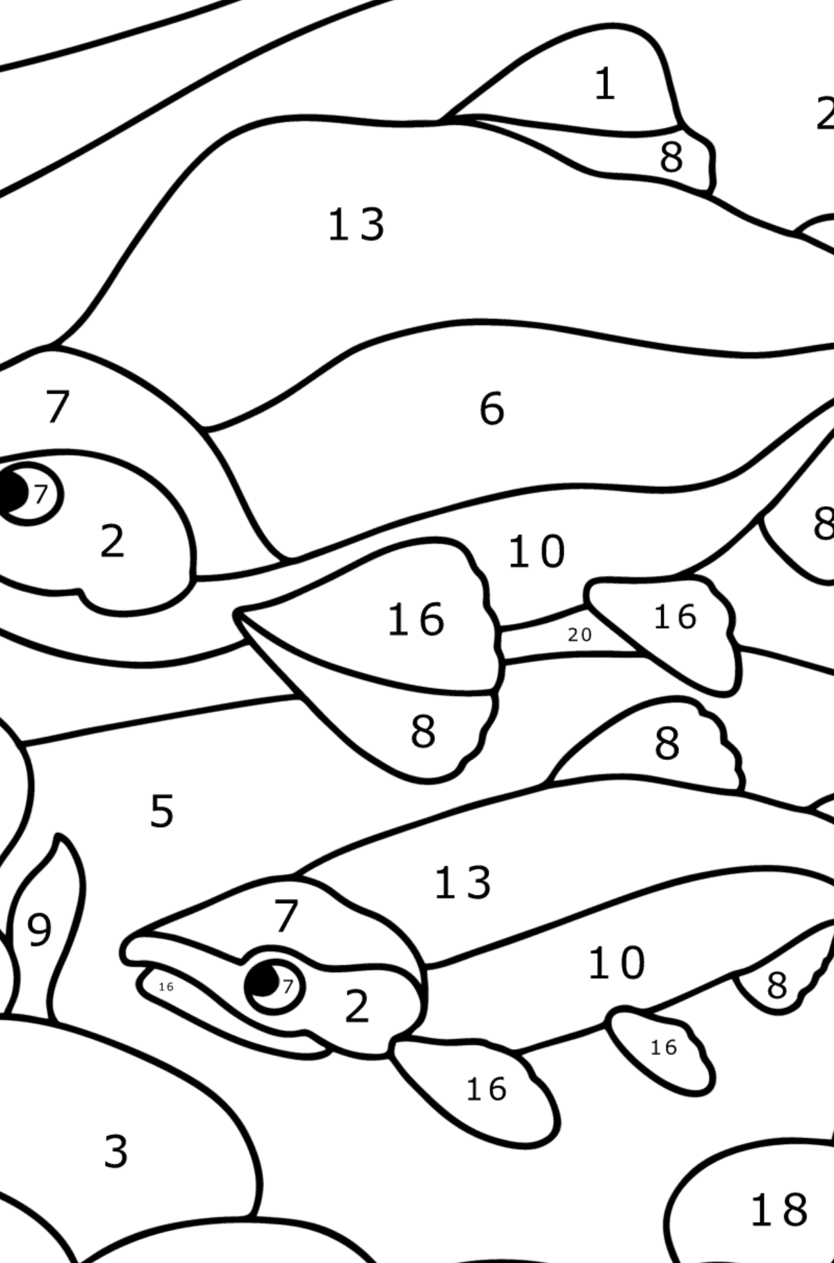 Ausmalbild Roter Lachs - Malen nach Zahlen für Kinder