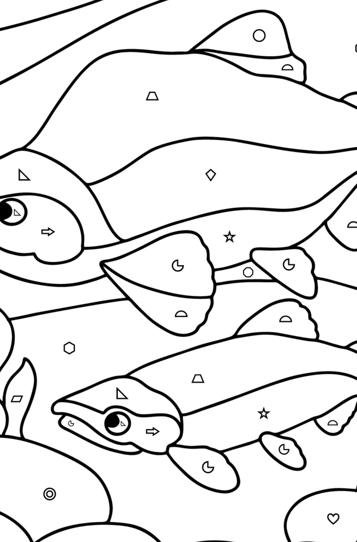 Red salmon coloring page - Coloring by Geometric Shapes for Kids