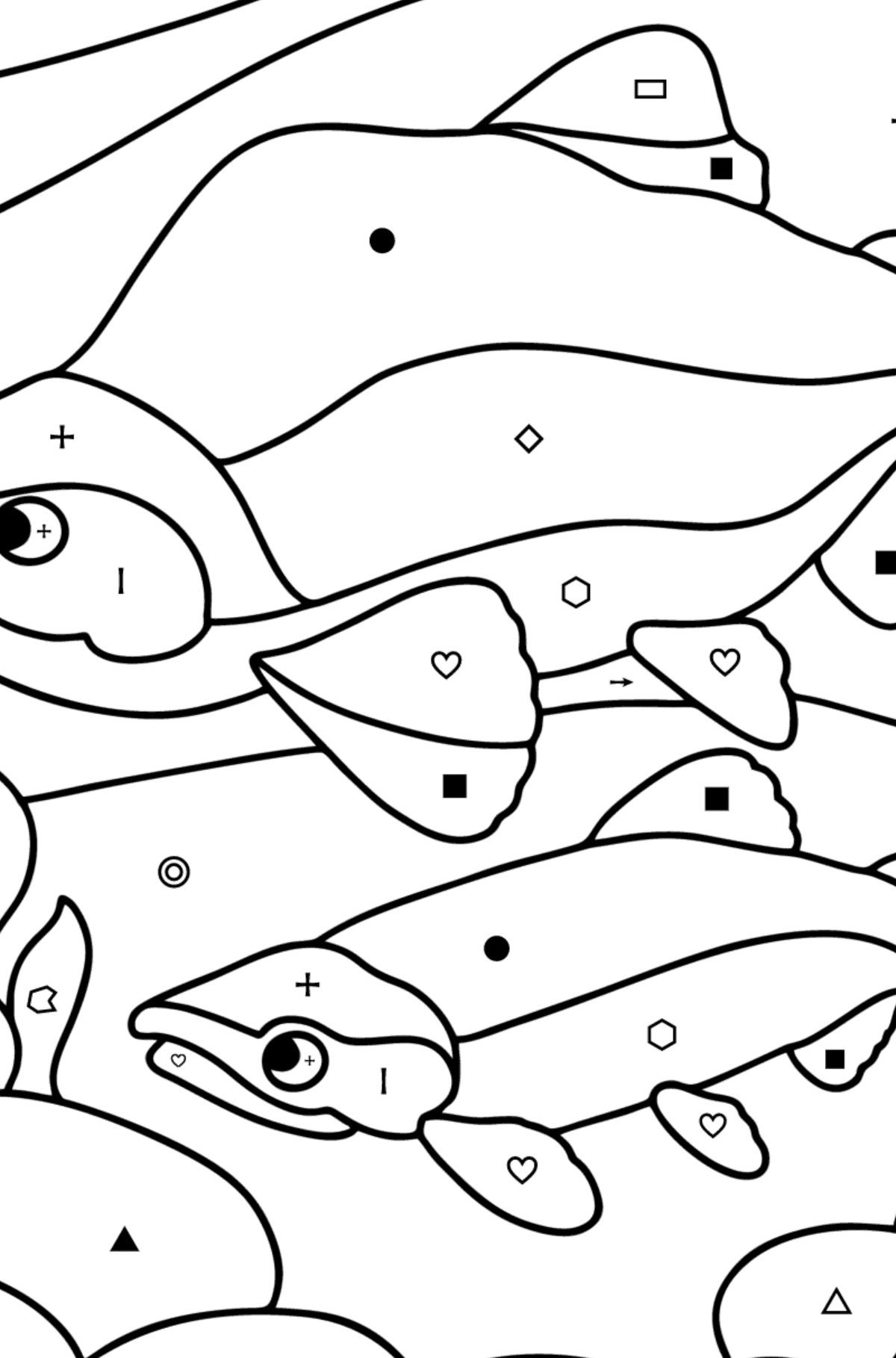 Red salmon coloring page - Coloring by Symbols and Geometric Shapes for Kids
