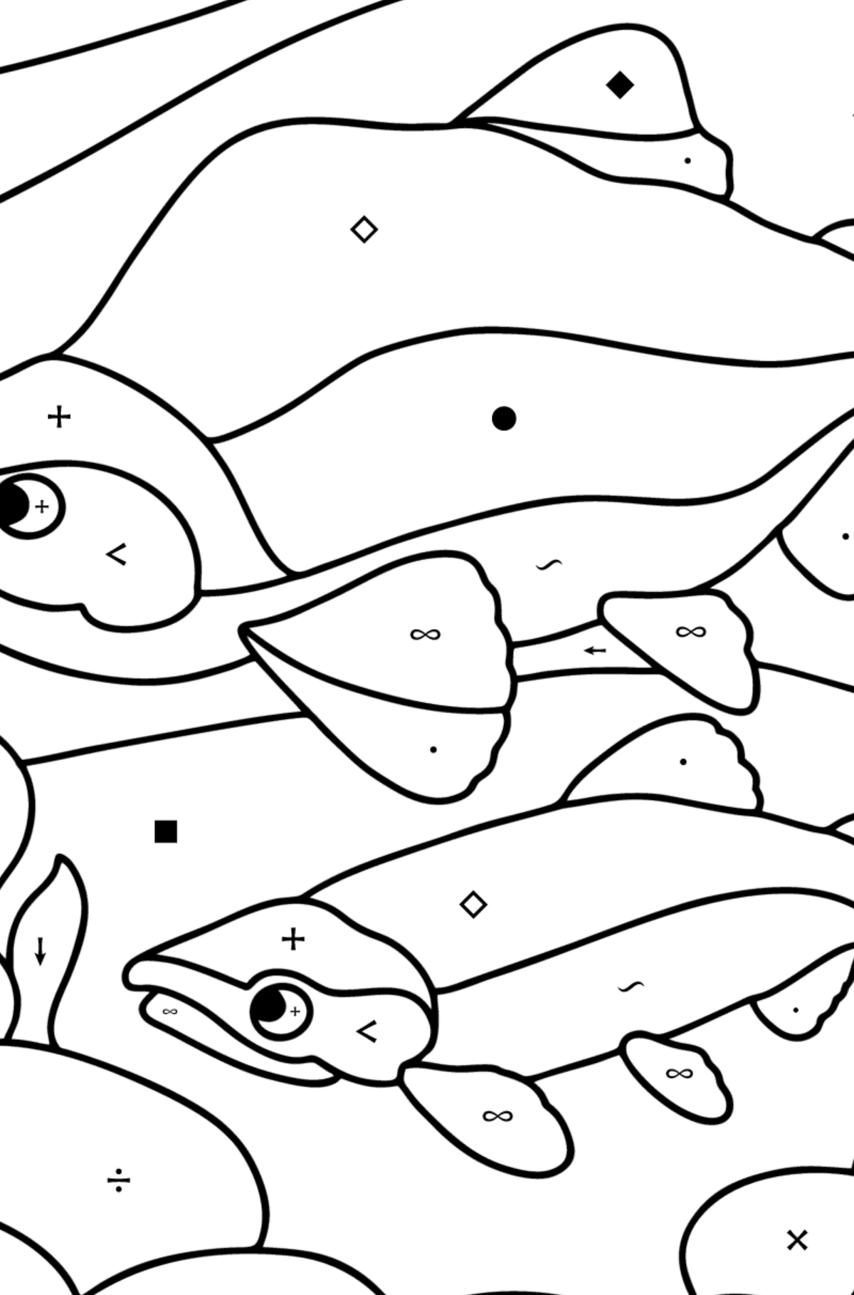 Ausmalbild Roter Lachs - Ausmalen nach Symbolen für Kinder