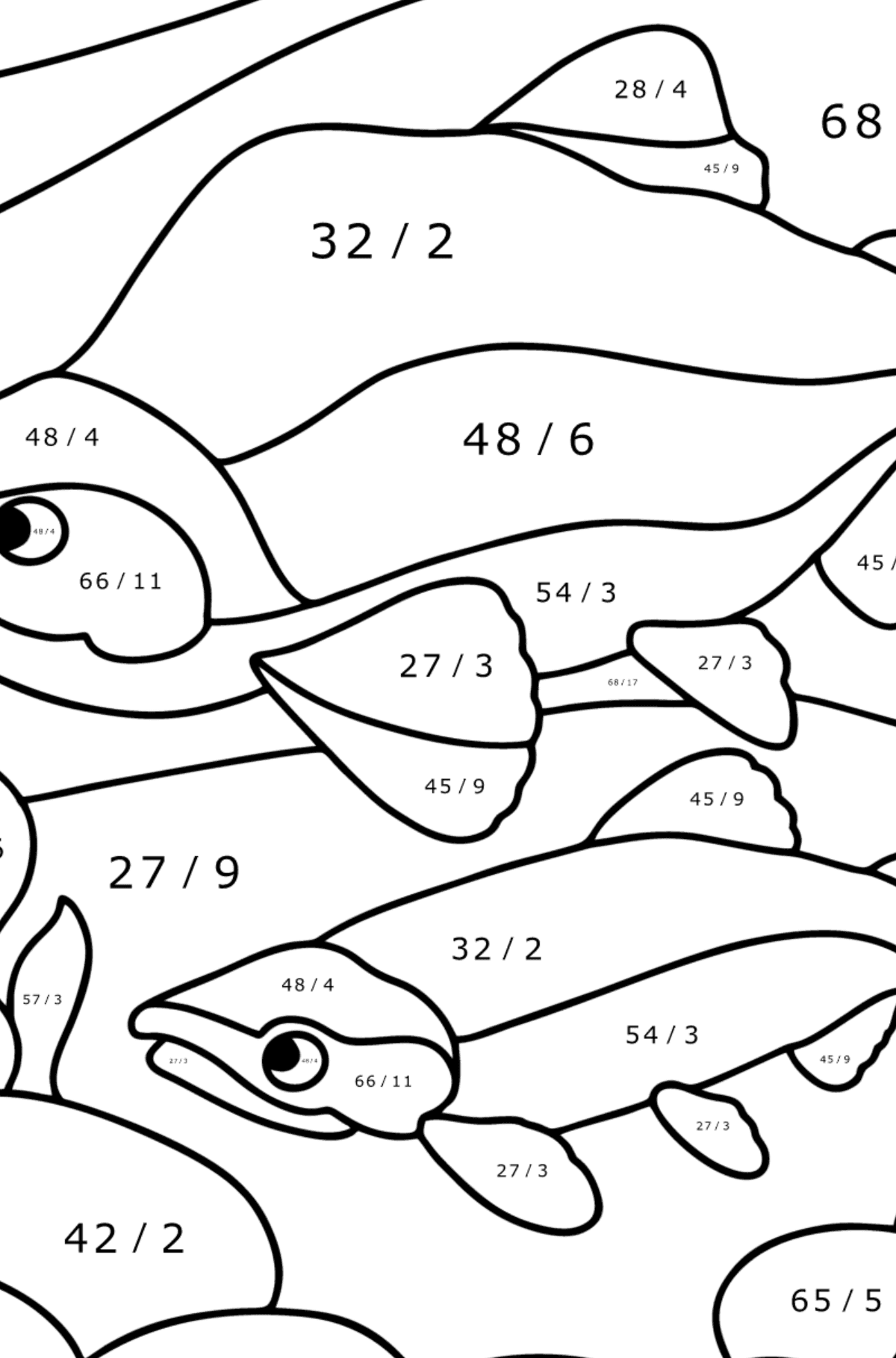Disegno di Salmone rosso da colorare - Colorazione matematica - Divisione per bambini