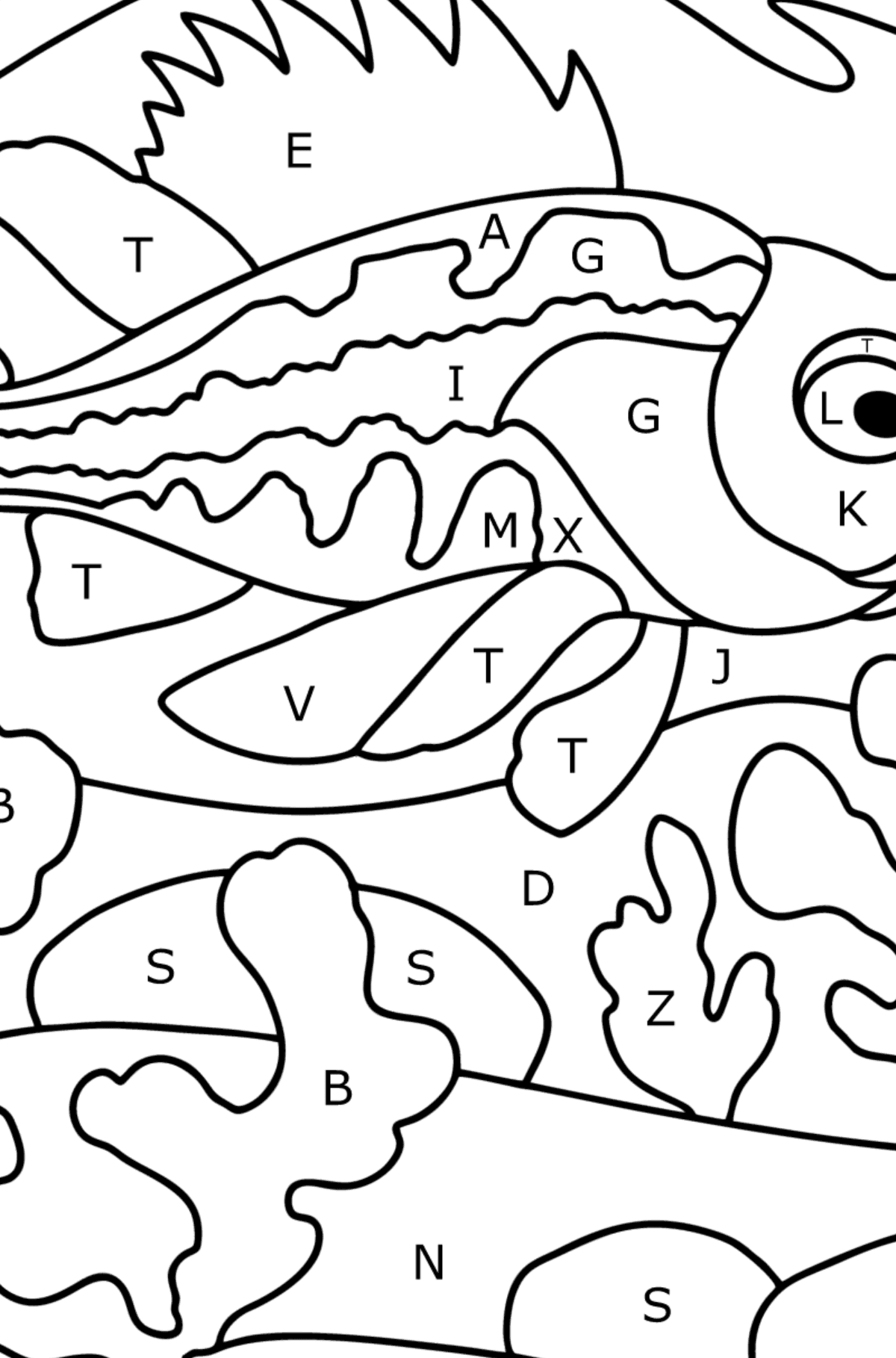 Coloriage Loup de mer - Coloriage par Lettres pour les Enfants