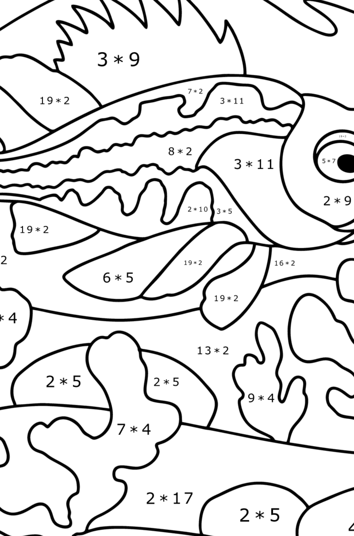 Sea bass coloring page - Math Coloring - Multiplication for Kids