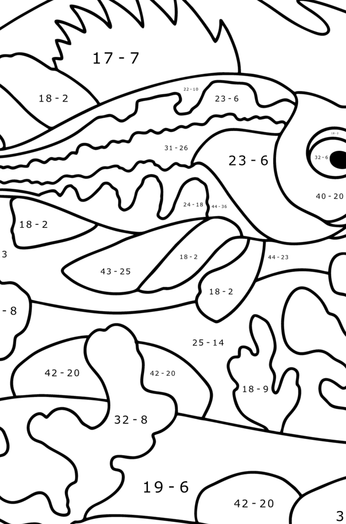 Sea bass coloring page - Math Coloring - Subtraction for Kids