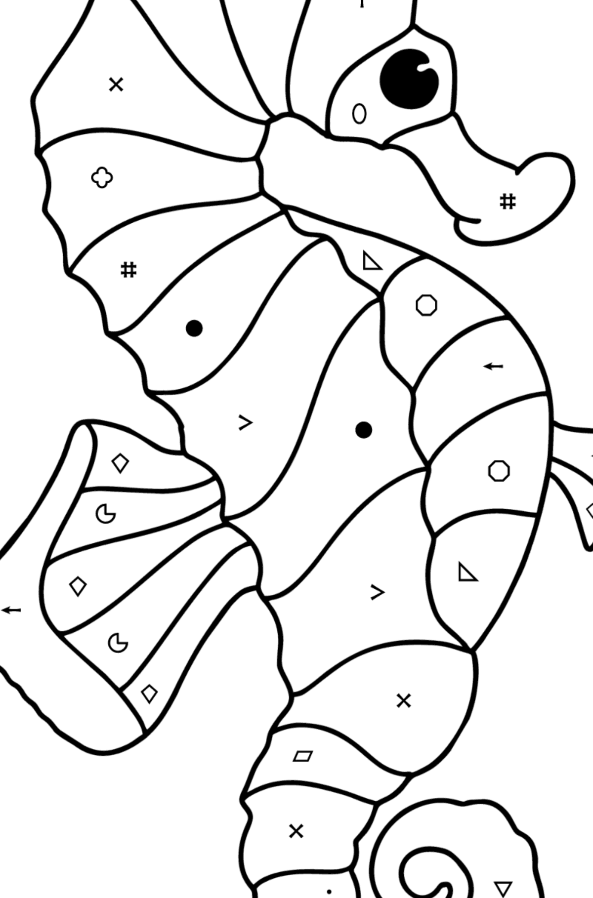 Sea Horse coloring page - Coloring by Symbols and Geometric Shapes for Kids