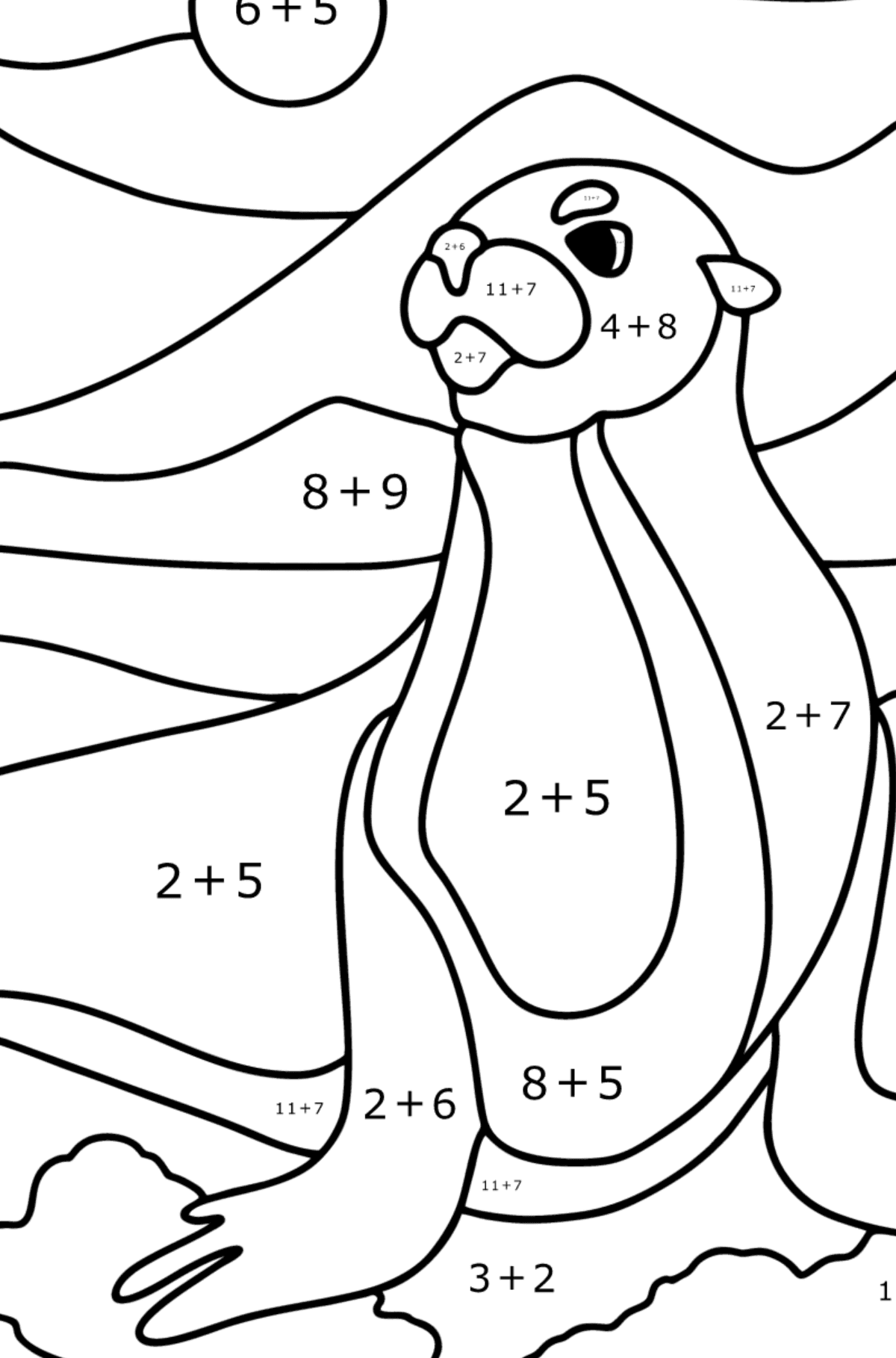 Ausmalbild Seelöwe - Mathe Ausmalbilder - Addition für Kinder