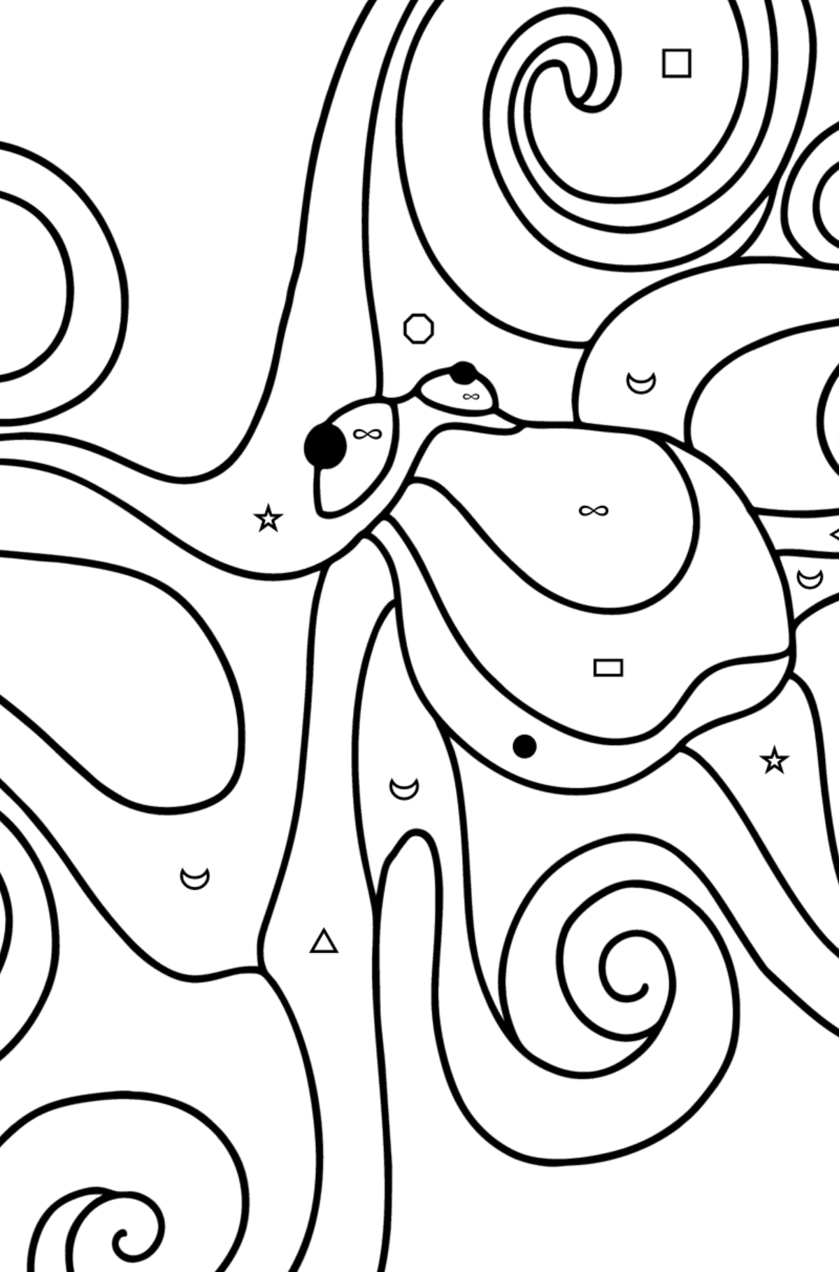 Common octopus coloring page - Coloring by Symbols and Geometric Shapes for Kids