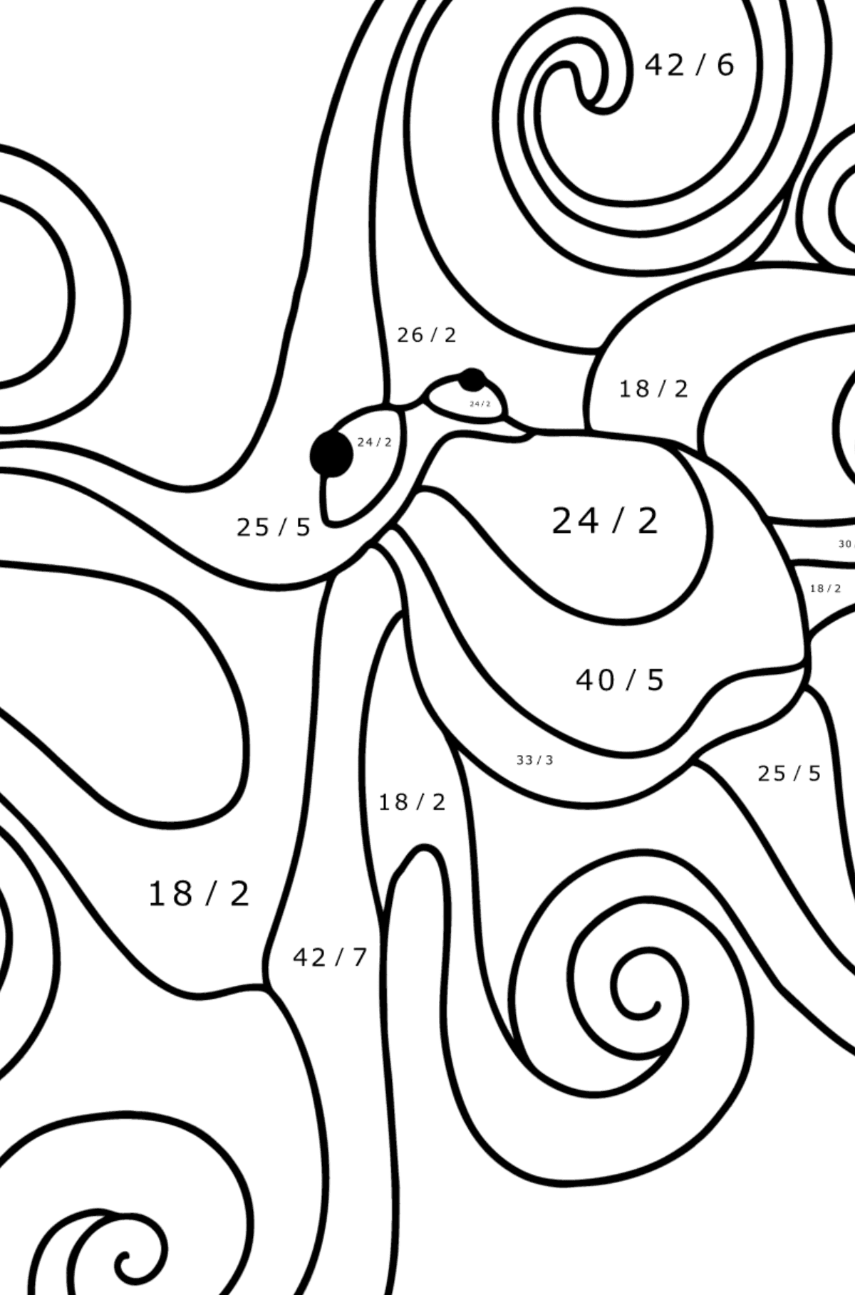 Ausmalbild Gewöhnlicher Oktopus - Mathe Ausmalbilder - Division für Kinder