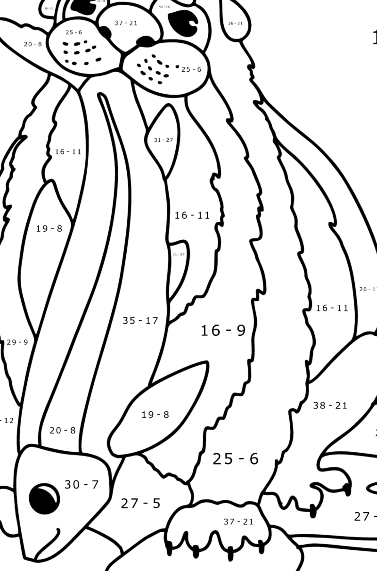 Sea Otter coloring page - Math Coloring - Subtraction for Kids