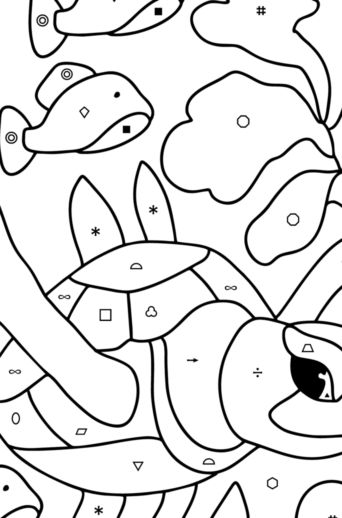 Sea turtle coloring page - Coloring by Symbols and Geometric Shapes for Kids