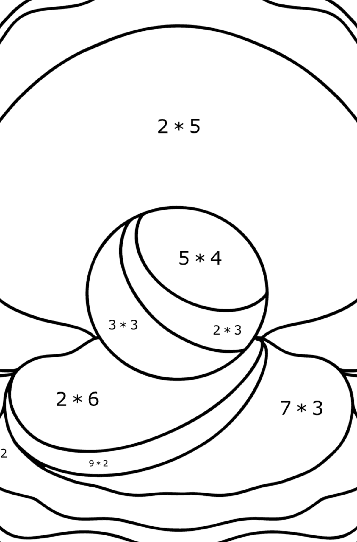 Ausmalbild Schale mit Perle - Mathe Ausmalbilder - Multiplikation für Kinder
