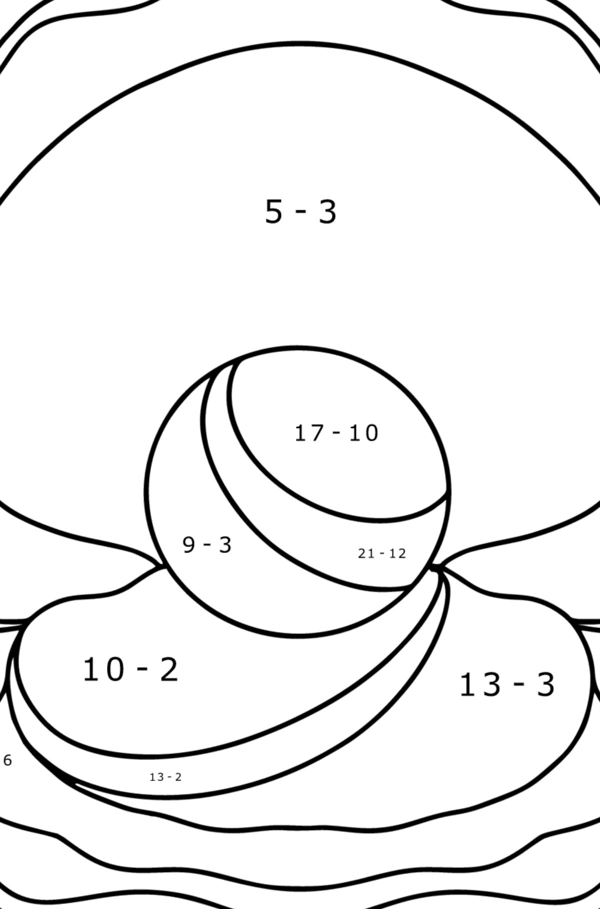 Shell with pearl coloring page - Math Coloring - Subtraction for Kids