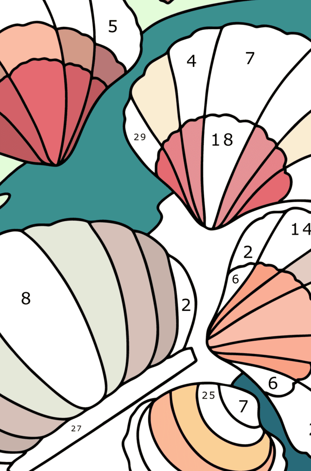 Dibujo de Conchas para colorear - Colorear por Números para Niños