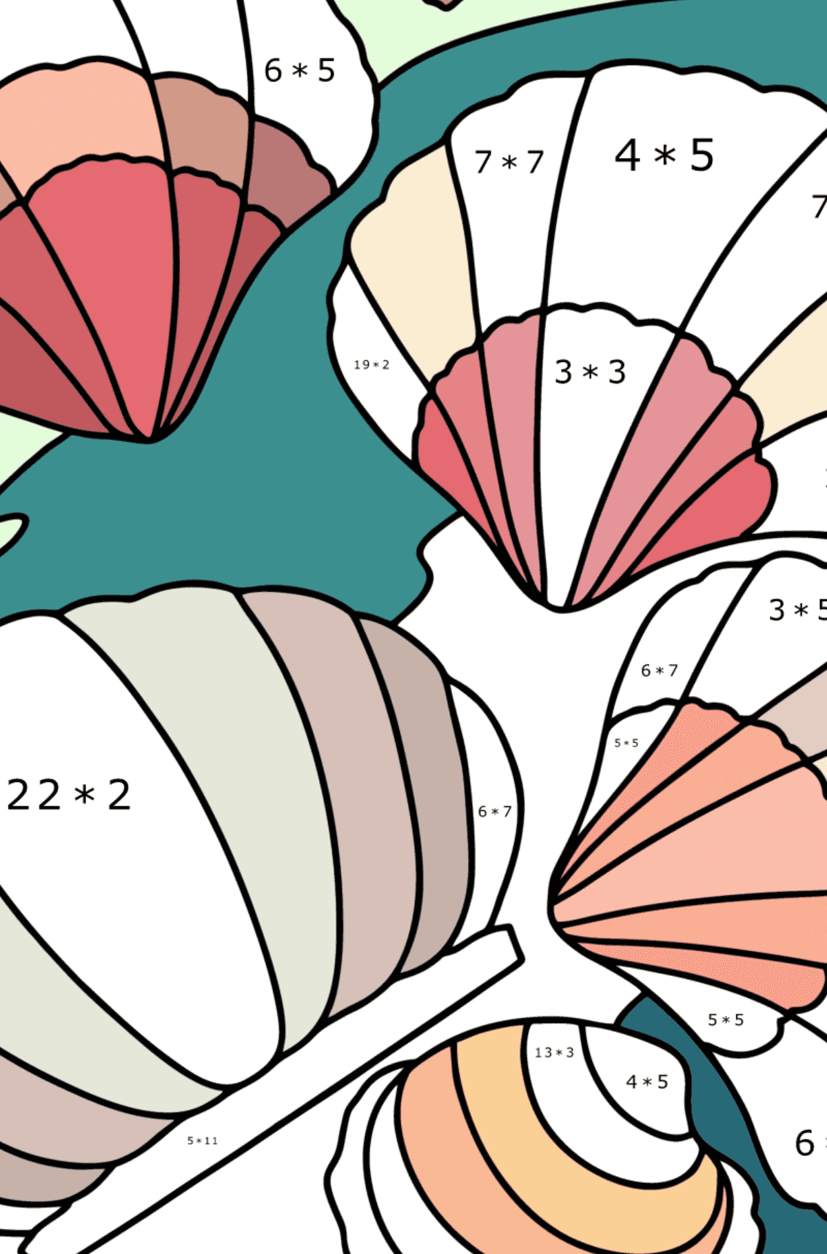 Coloriage Coquilles - Coloriage Magique Multiplication pour les Enfants