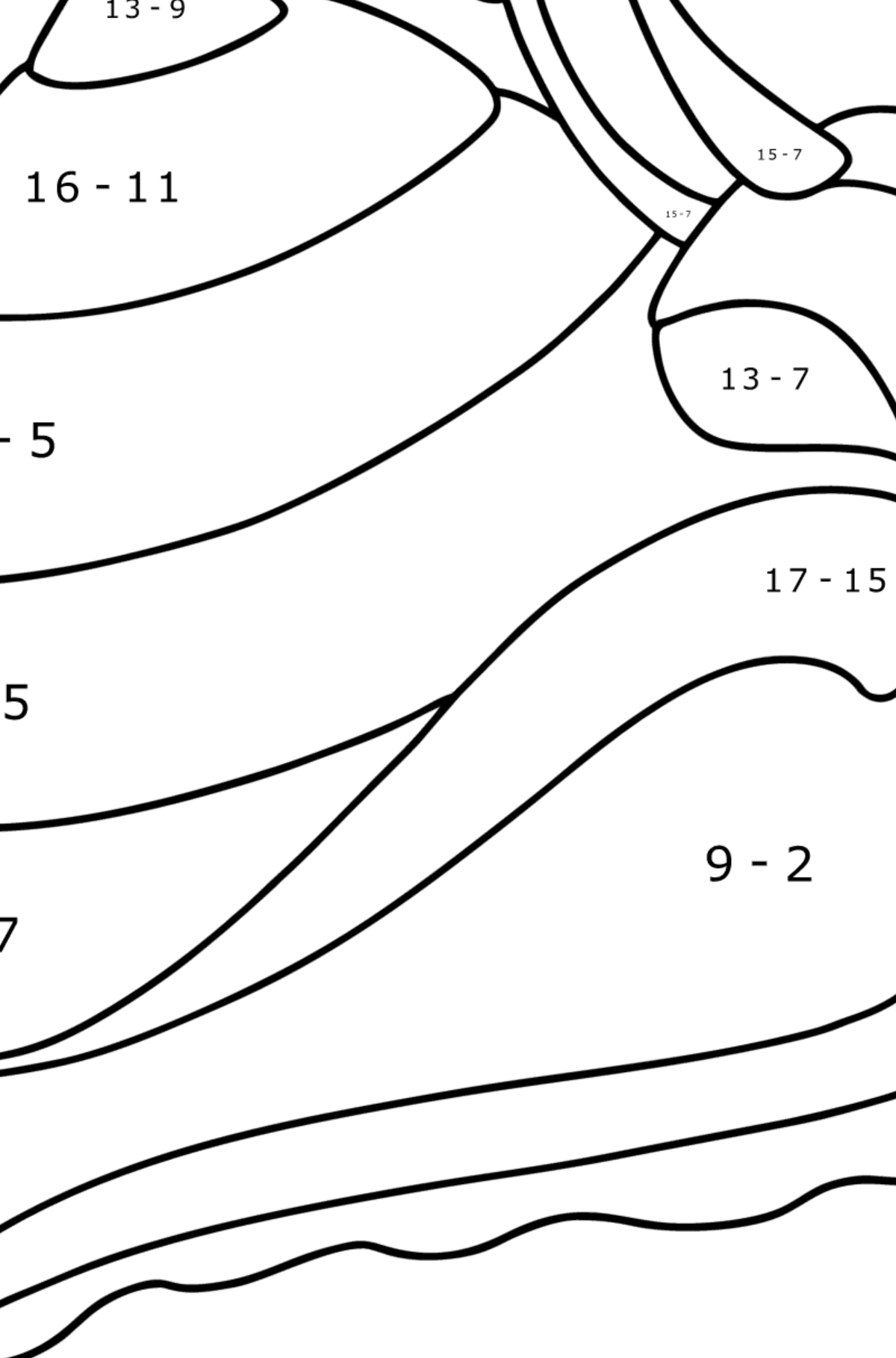 Ausmalbild Schnecke - Mathe Ausmalbilder - Subtraktion für Kinder