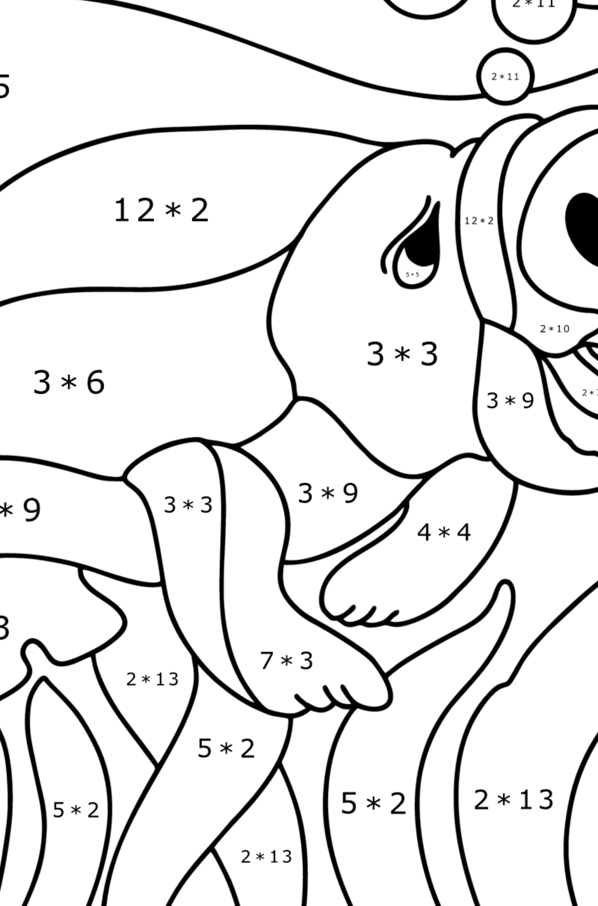 Disegno di Mucca stellare da colorare - Colorazione matematica - Moltiplicazione per bambini
